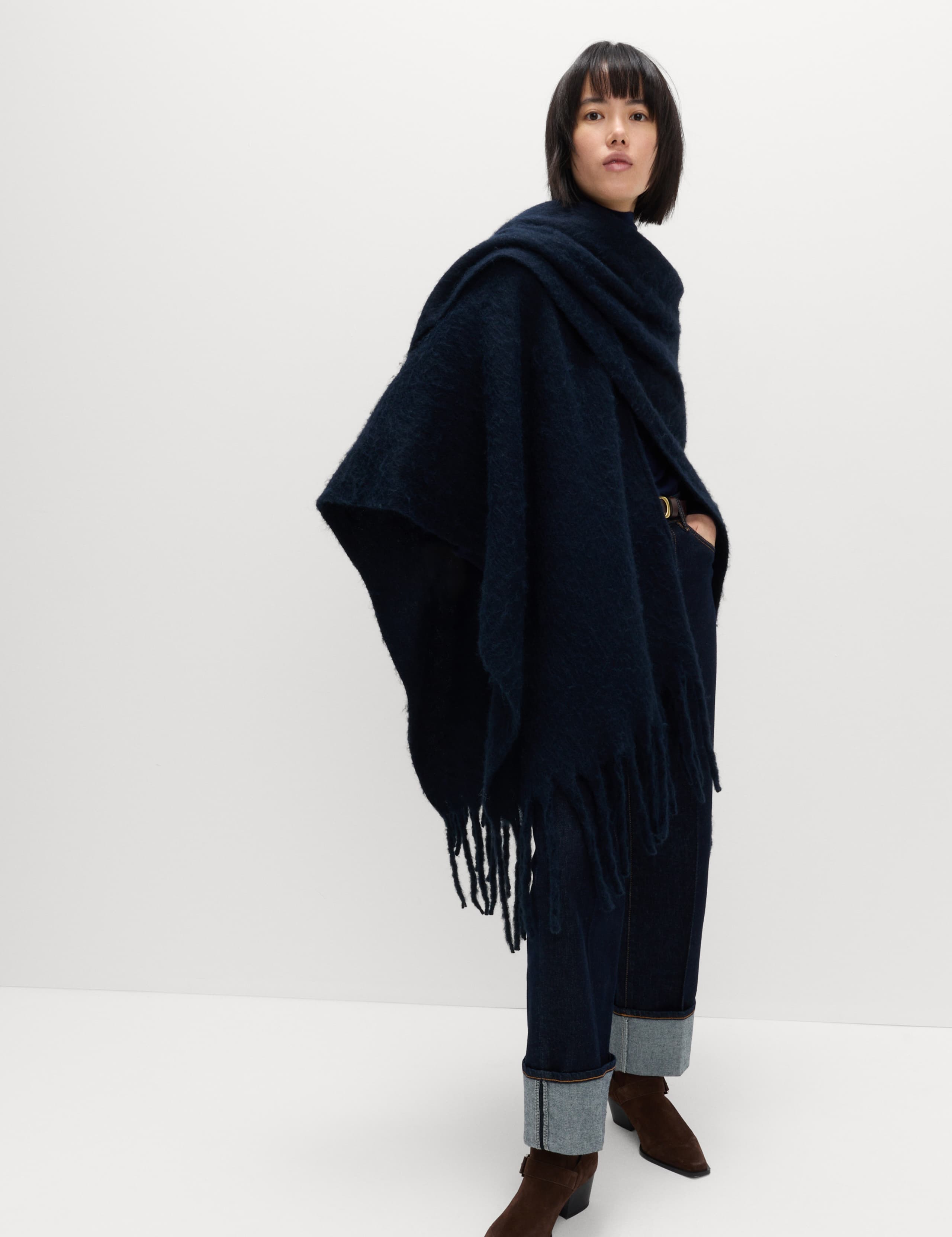 Brushed Fringed Wrap Scarf with Wool 6 of 6