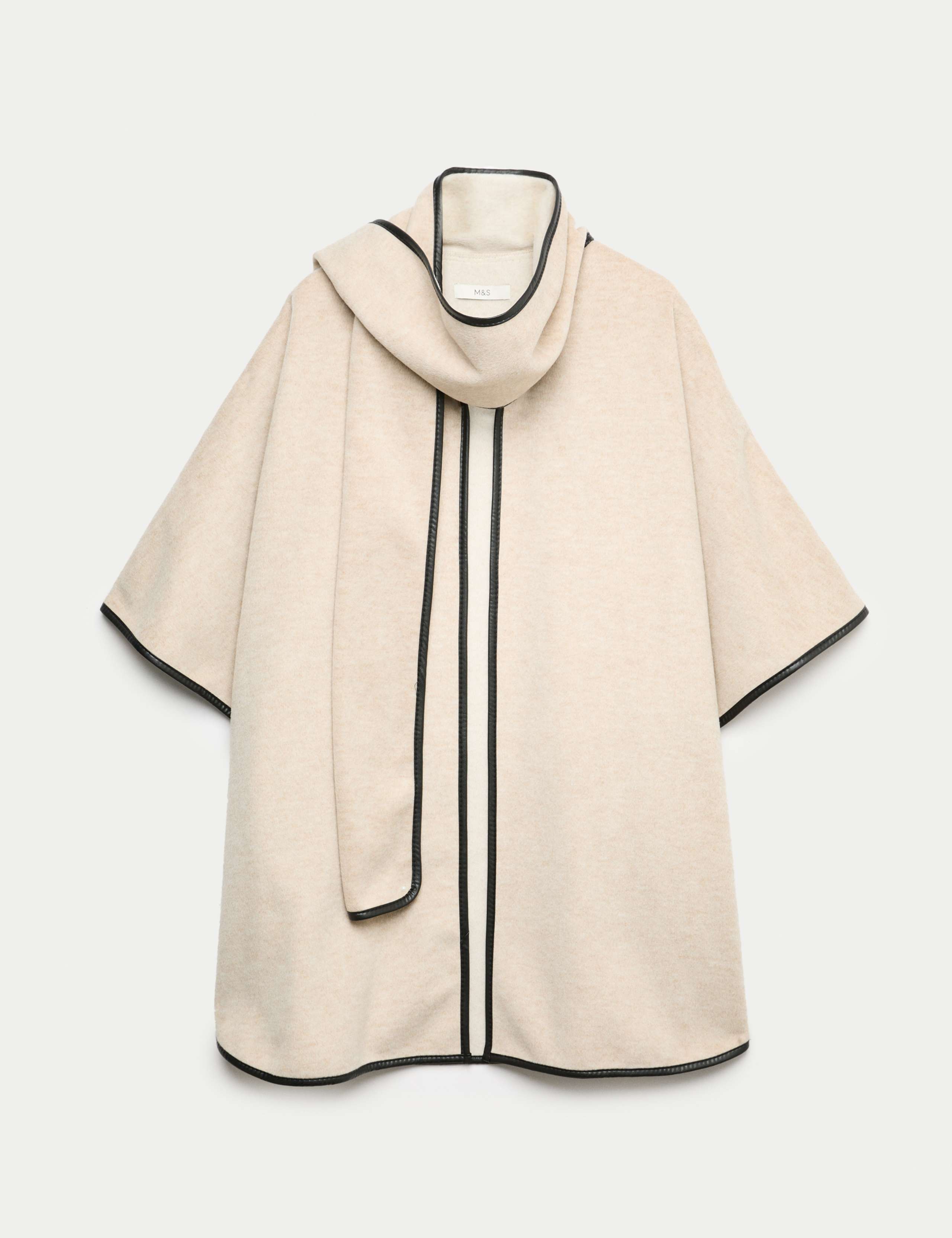 Faux Leather Trim Poncho with Scarf 1 of 1