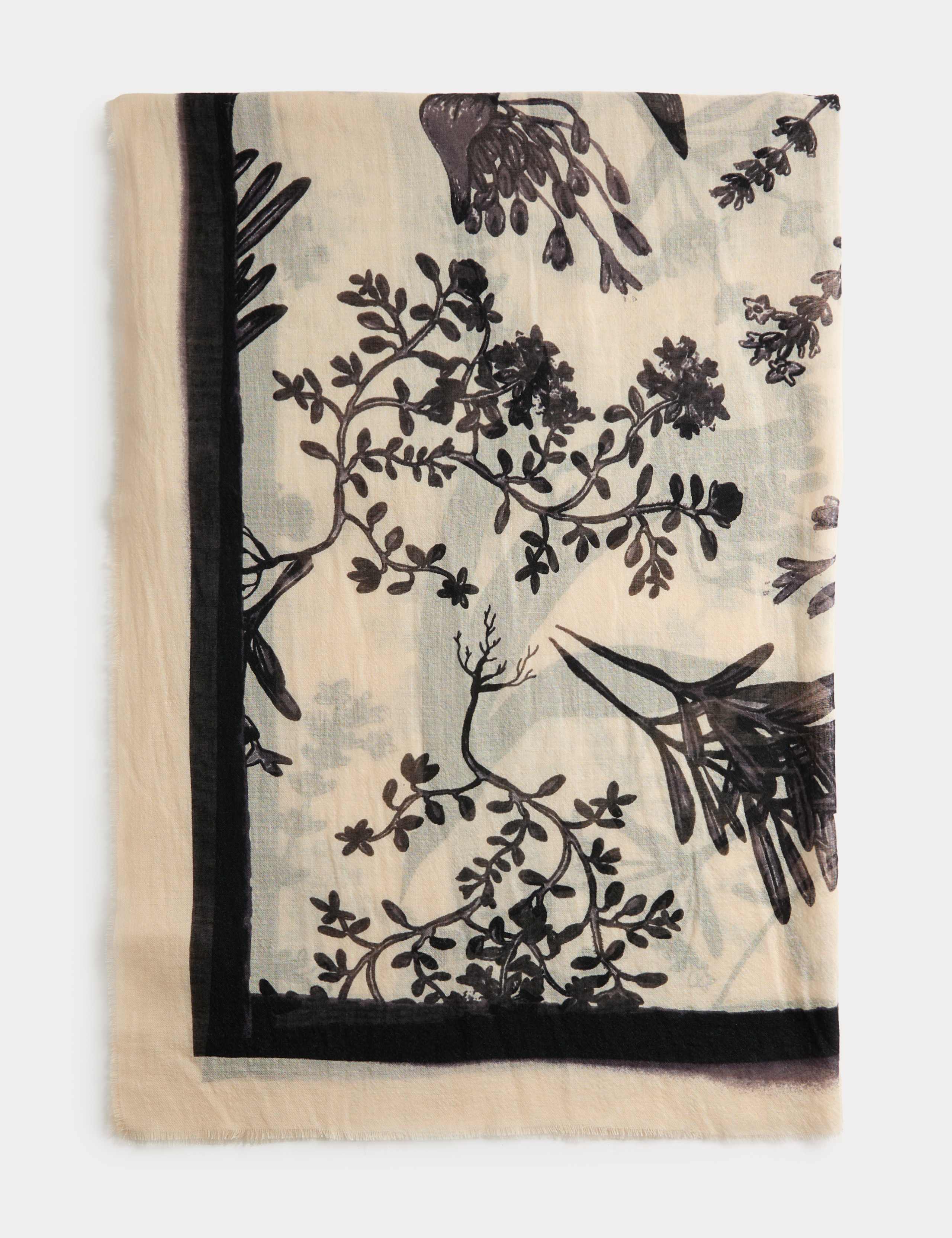 Printed Lightweight Scarf with Wool 1 of 2