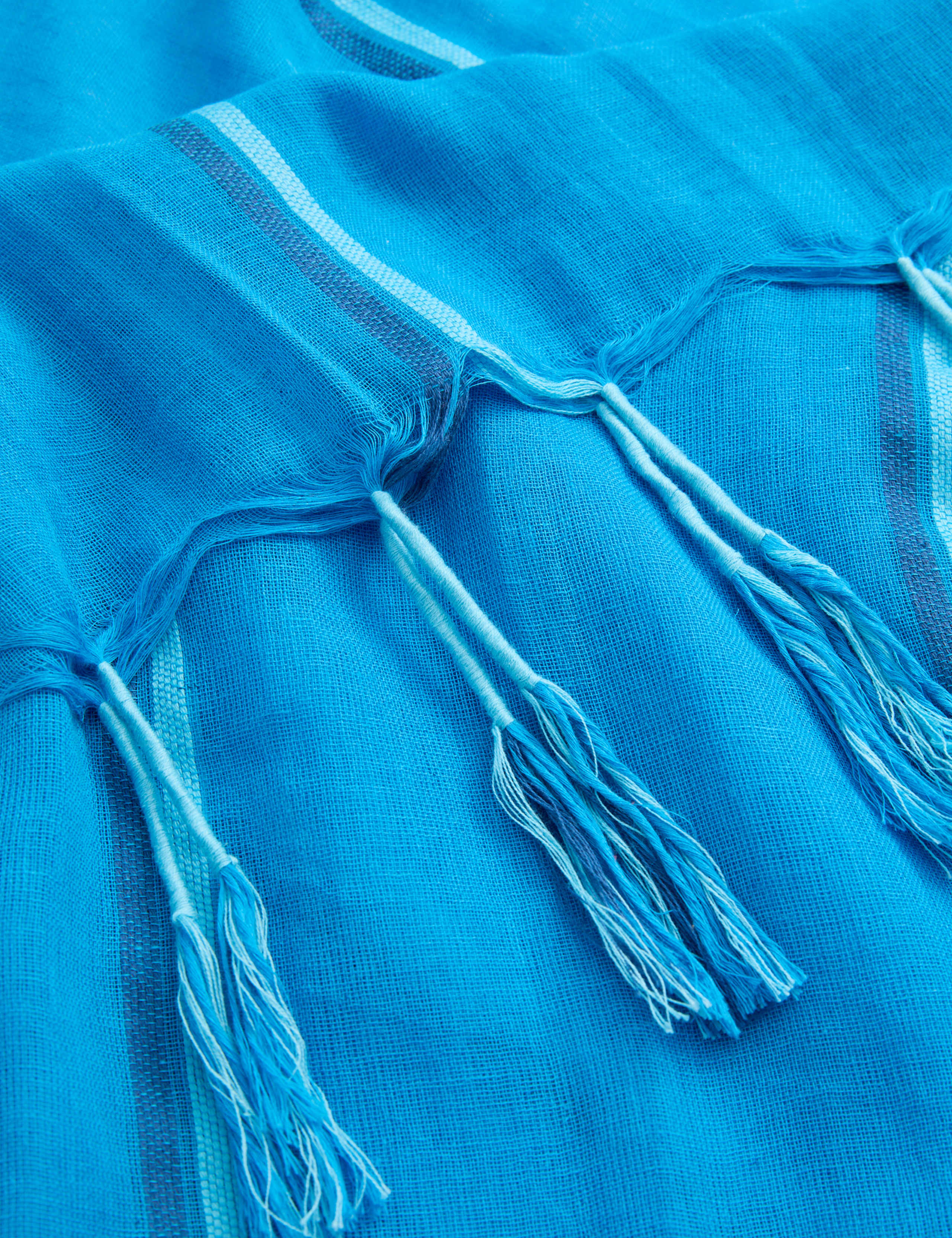 Cotton Linen Blend Striped Tassel Scarf 2 of 2