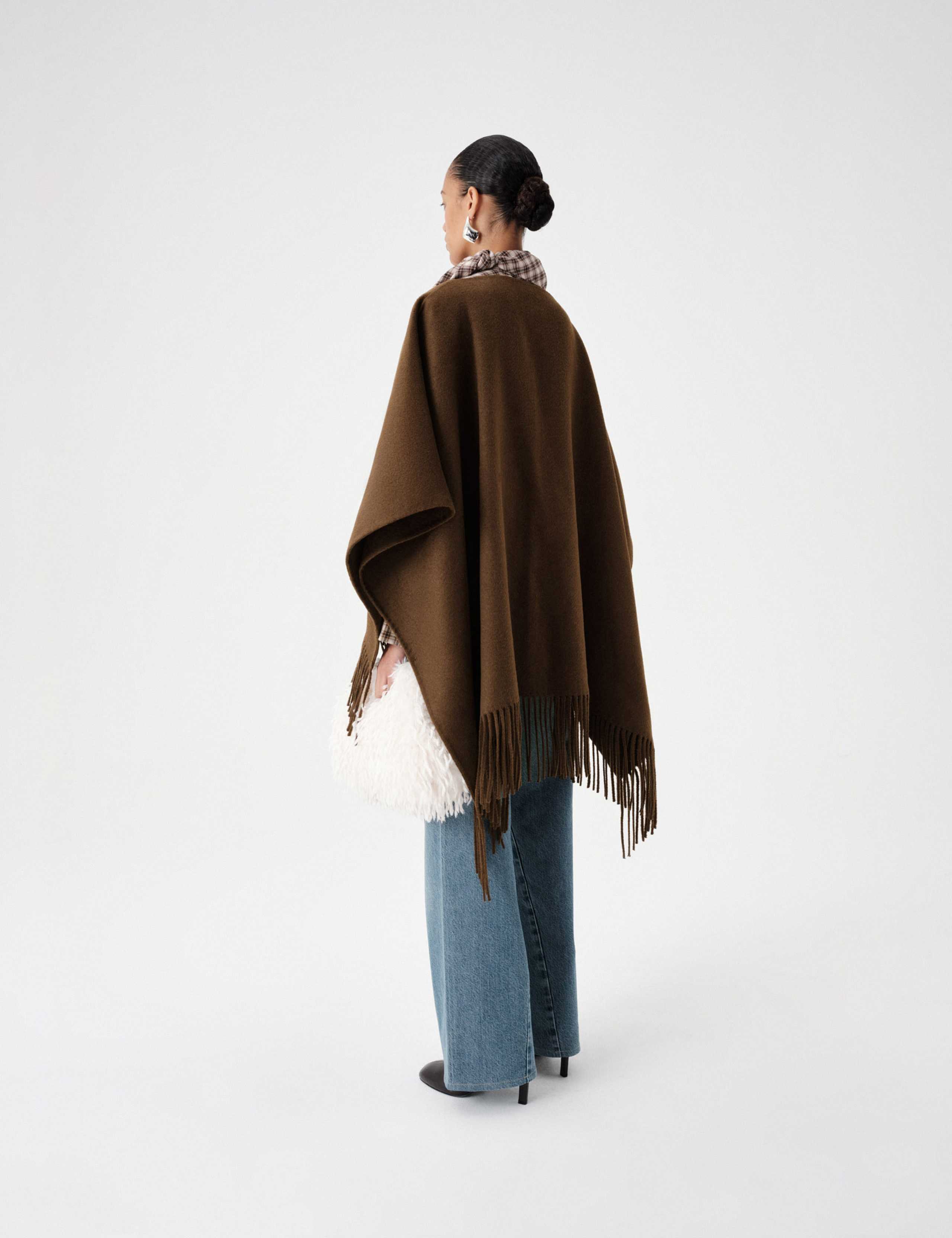 Double Faced Fringed Poncho with Wool 4 of 6