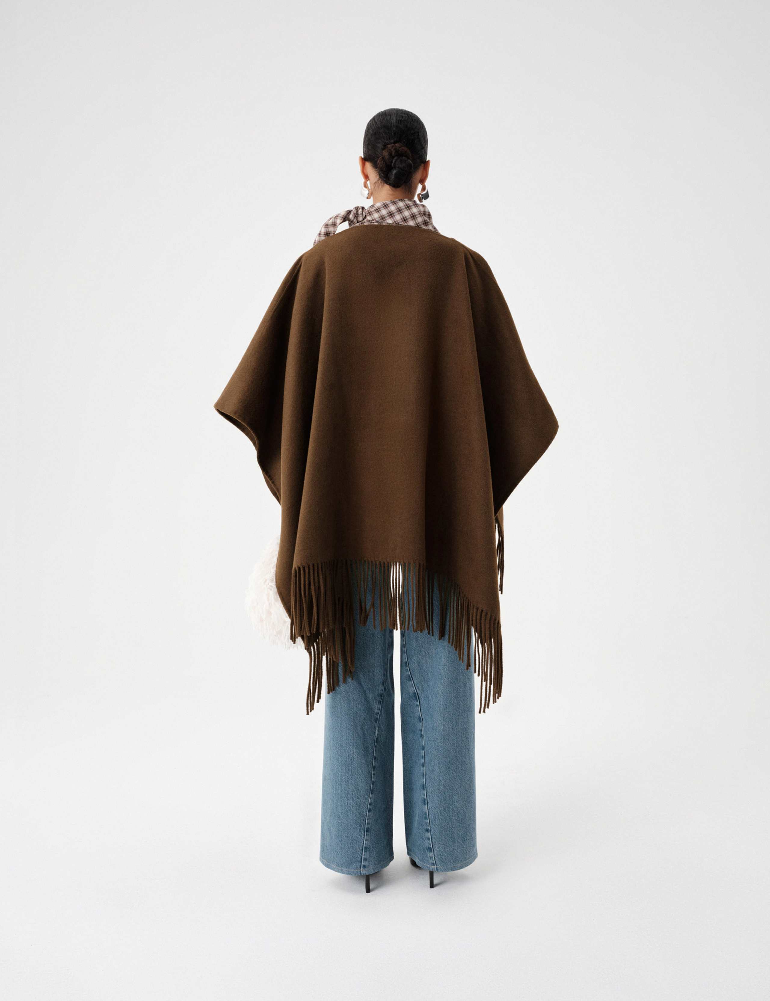 Double Faced Fringed Poncho with Wool 6 of 6