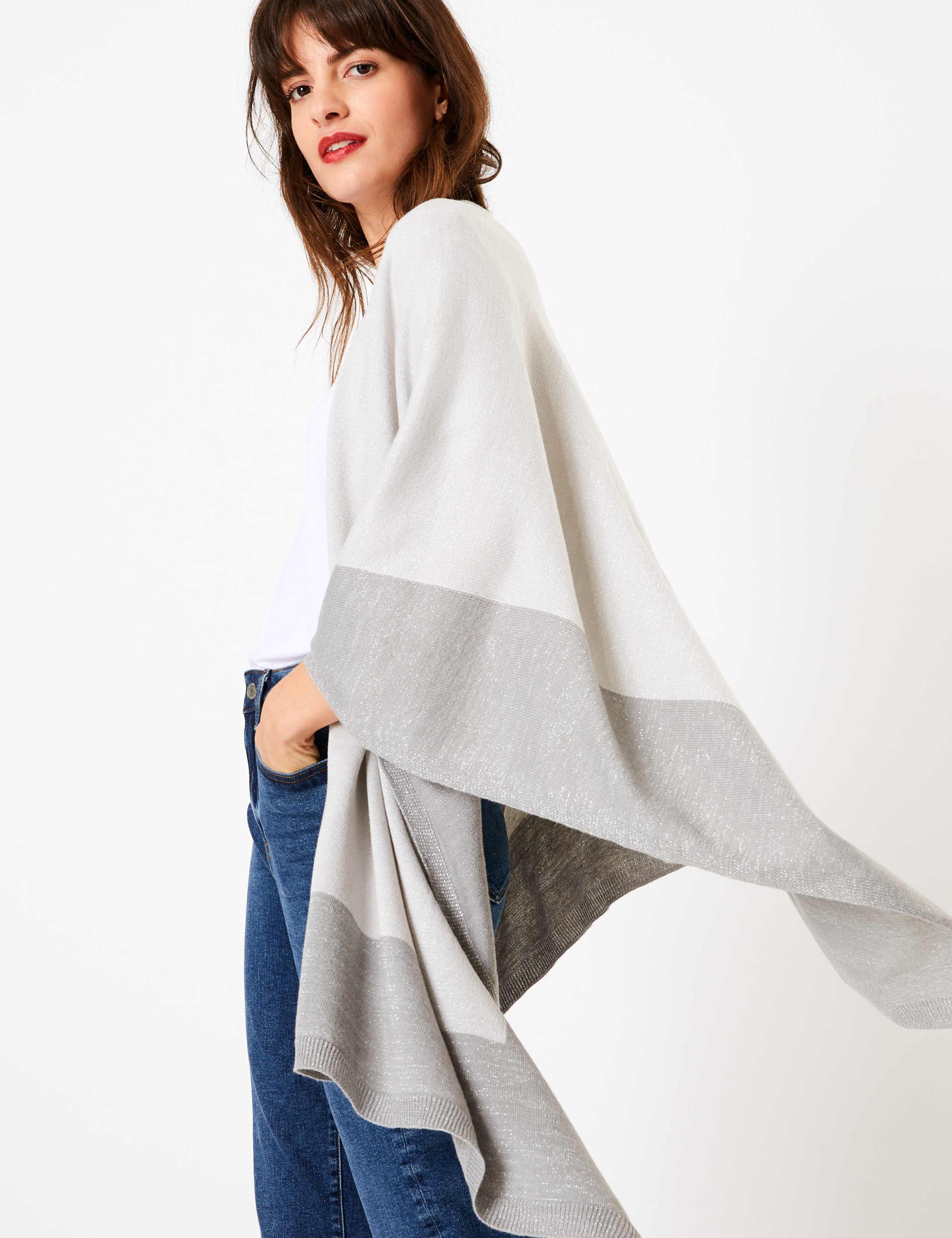 Knitted Colour Block Poncho 1 of 4