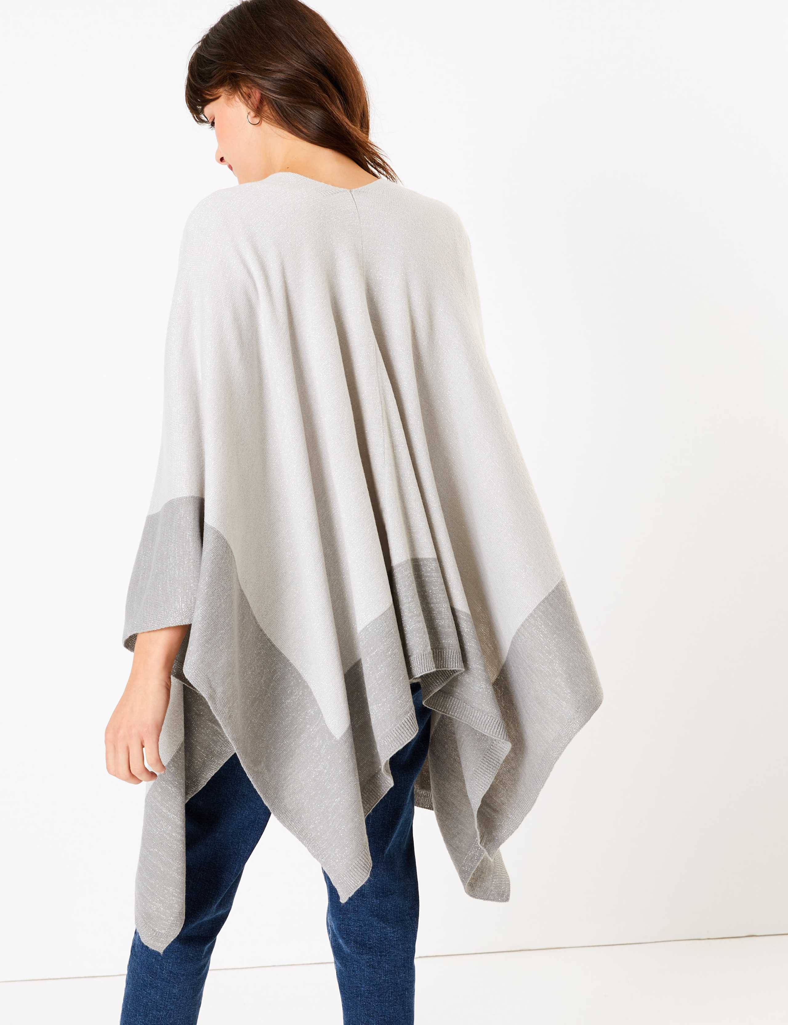 Knitted Colour Block Poncho 3 of 4