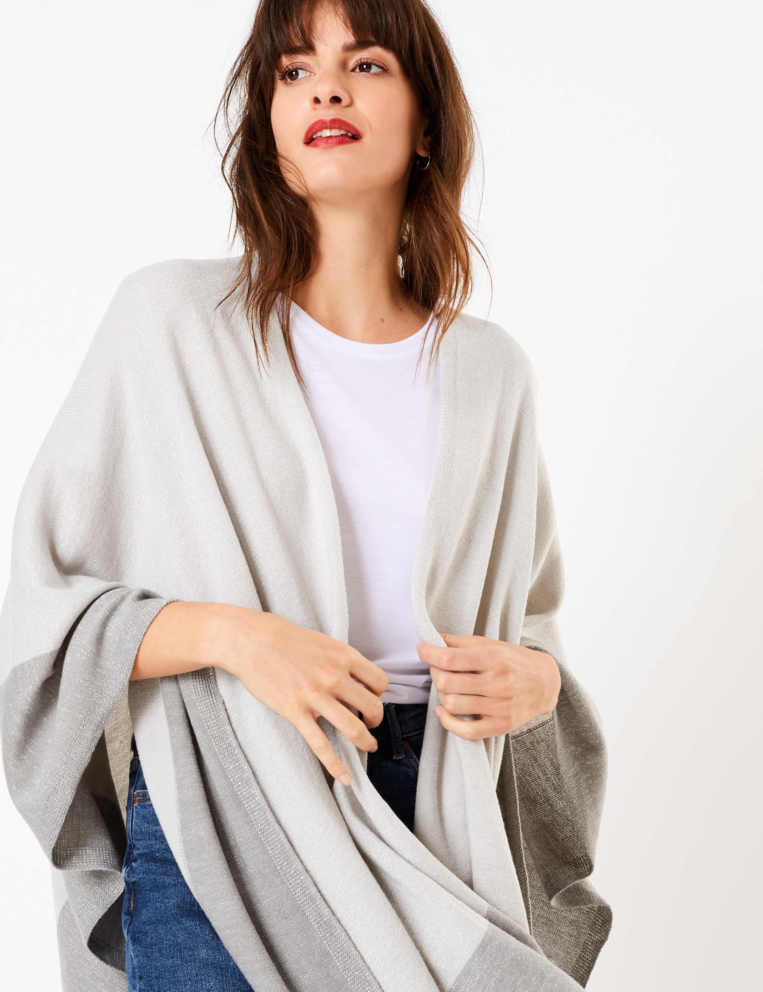 Knitted Colour Block Poncho 4 of 4