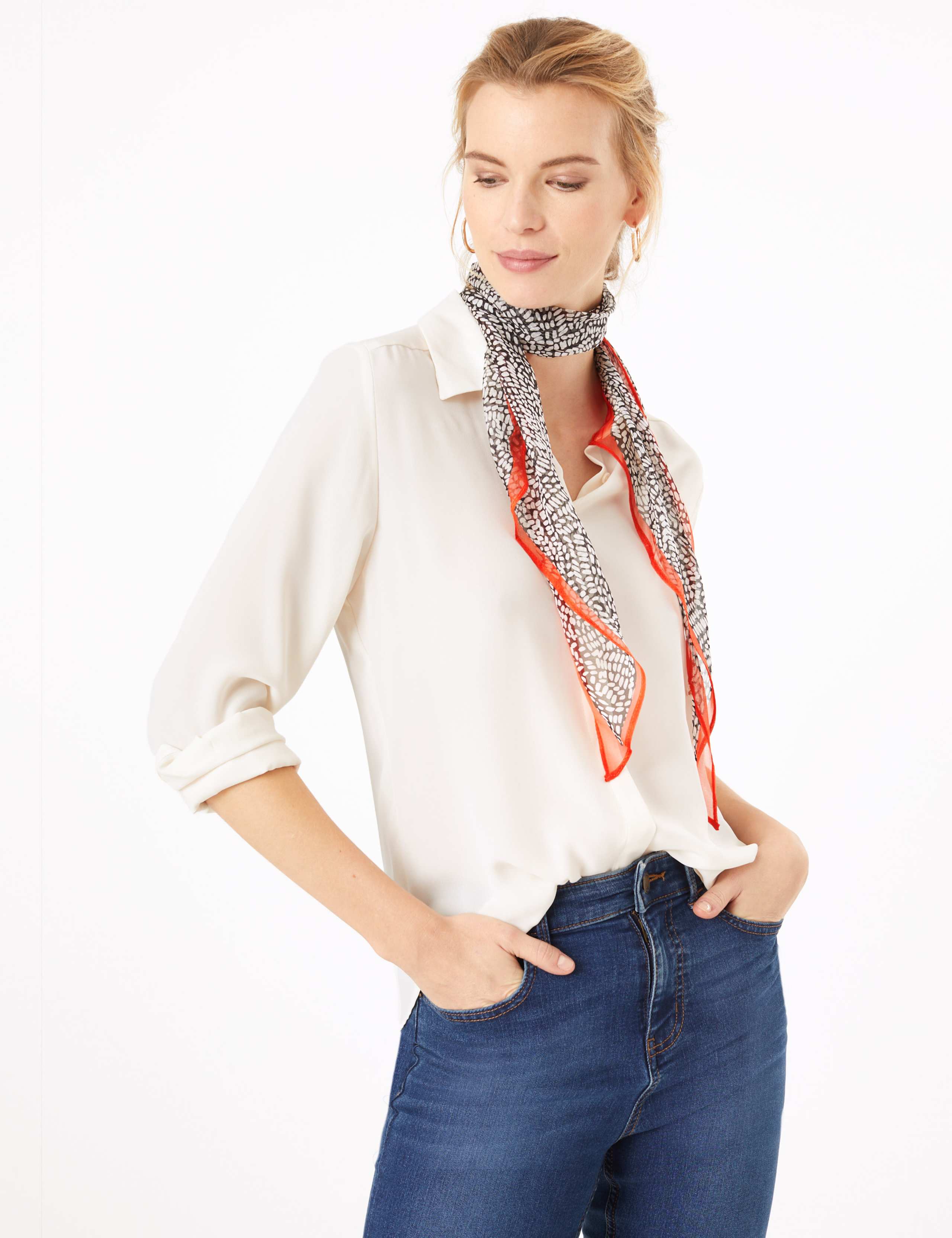 Pure Silk Printed Skinny Scarf 1 of 3