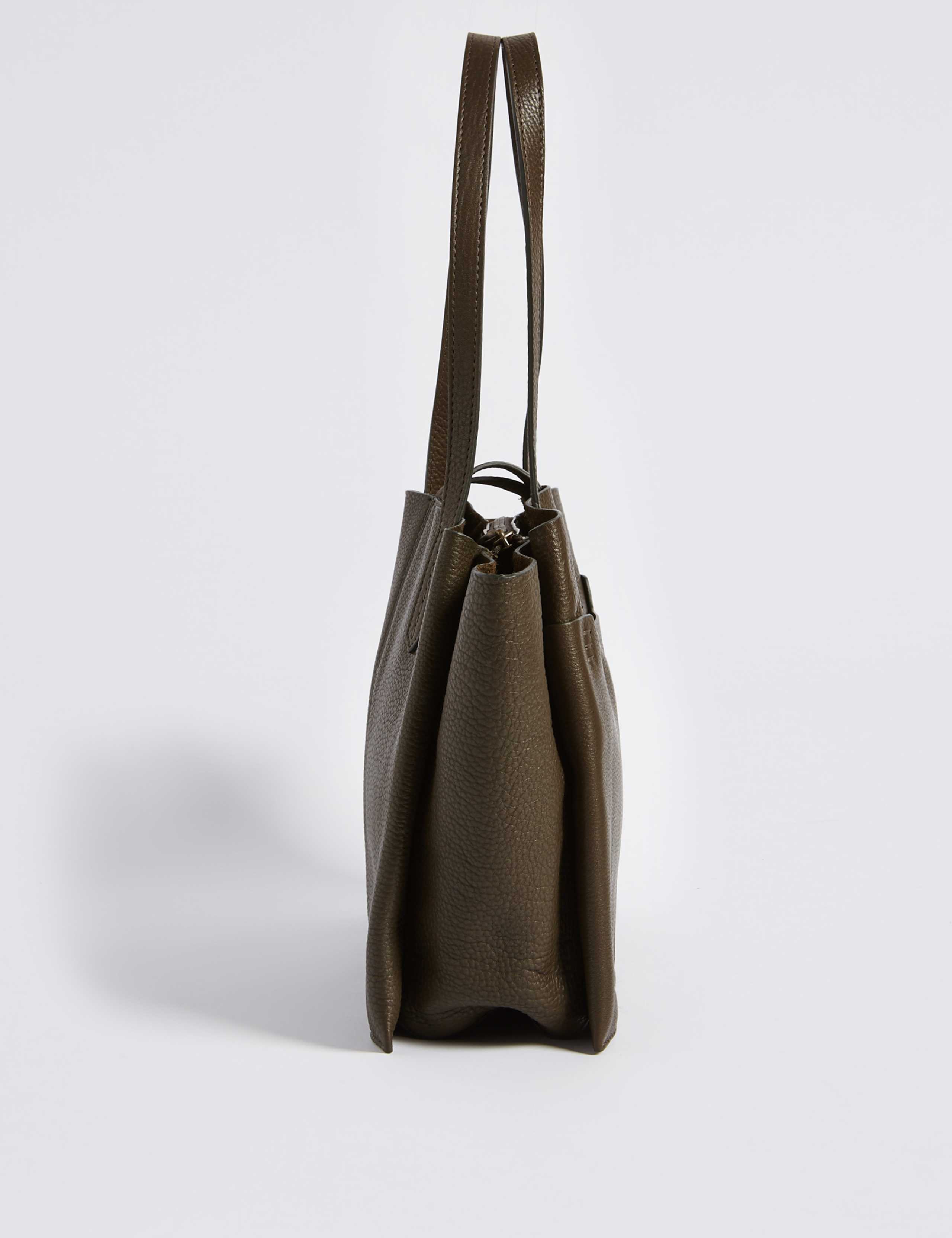 Leather 3 Part Compartment Tote Bag 2 of 4