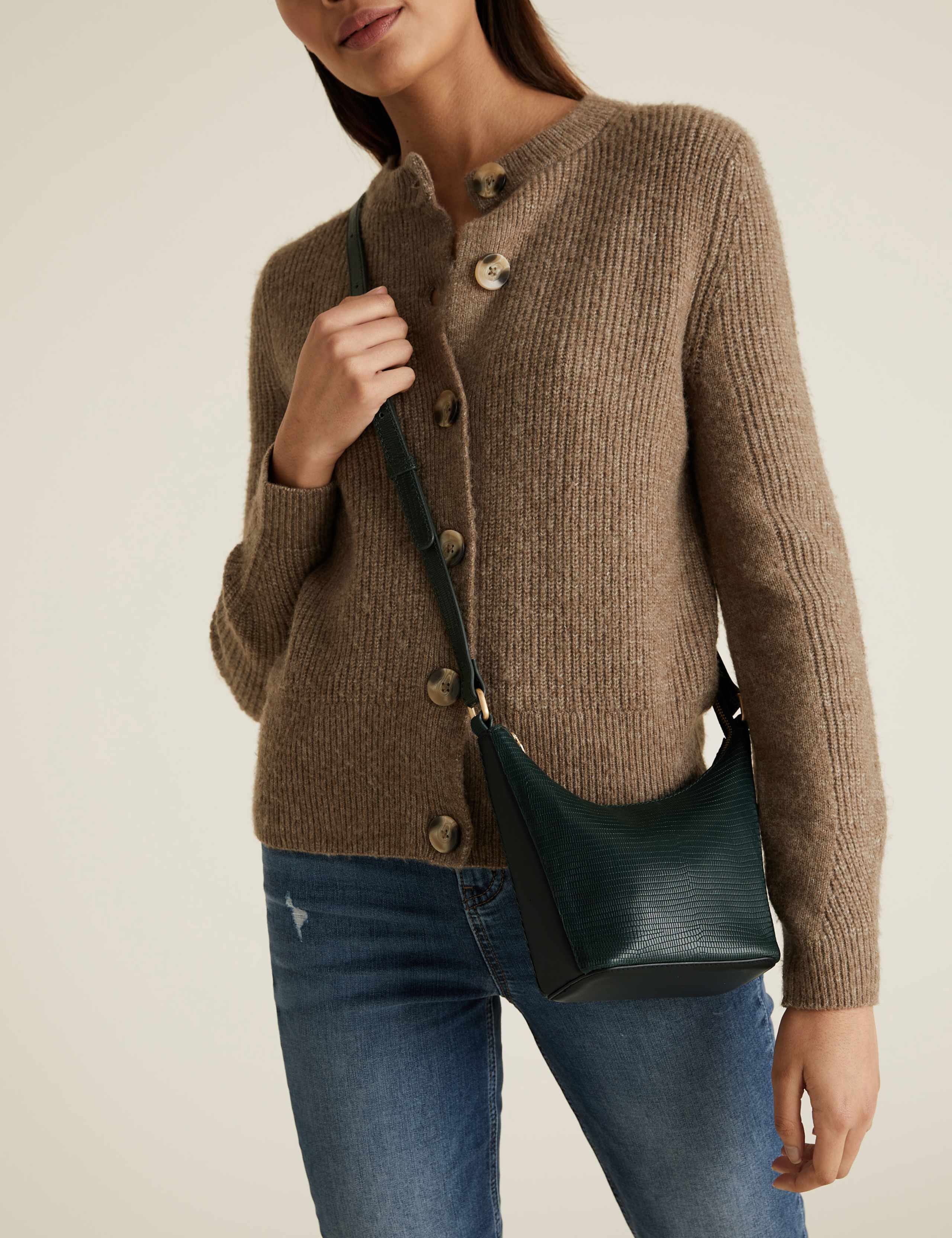 Leather Lizard Effect Cross Body Bag 1 of 6