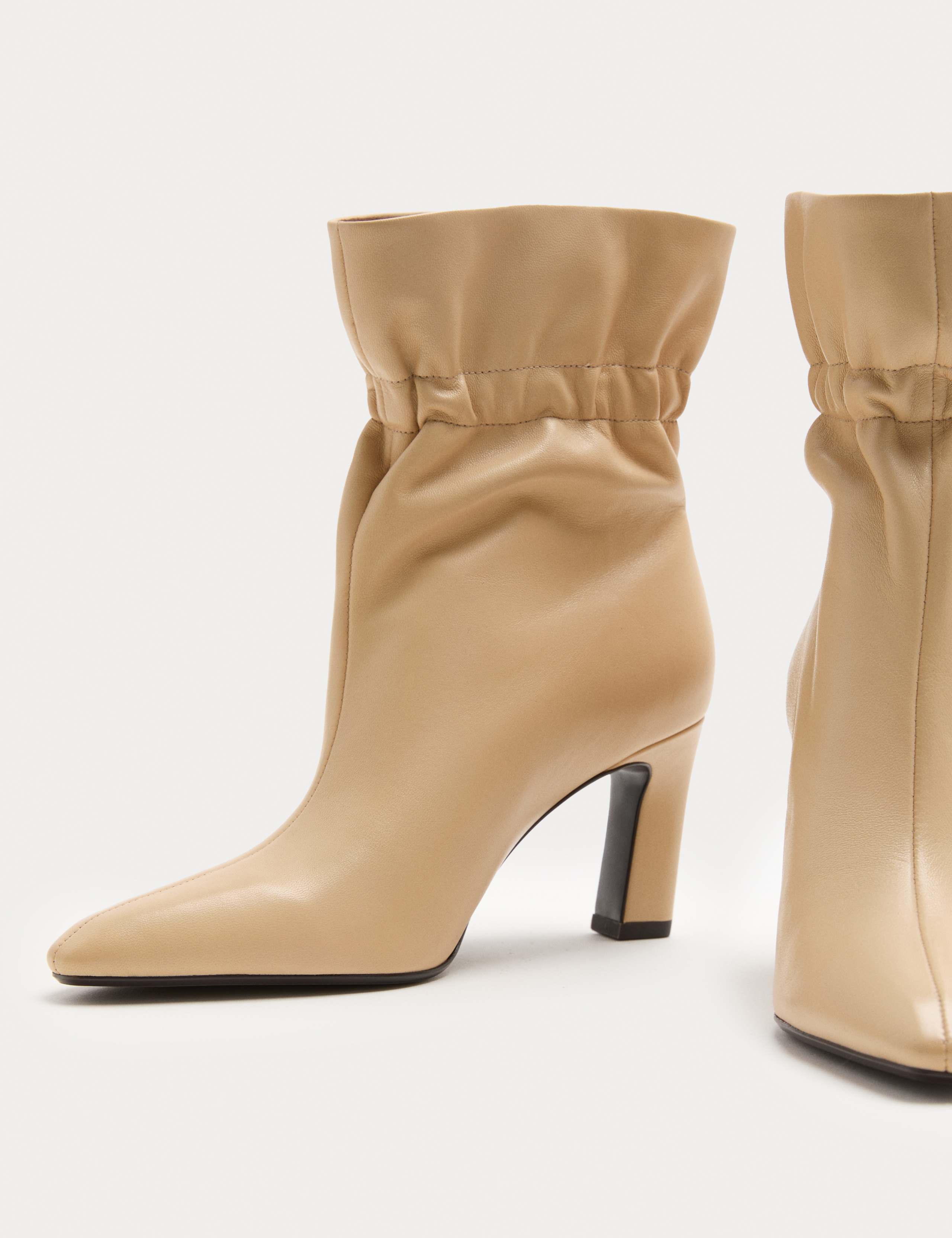 Leather Ruched Block Heel Ankle Boots 1 of 3
