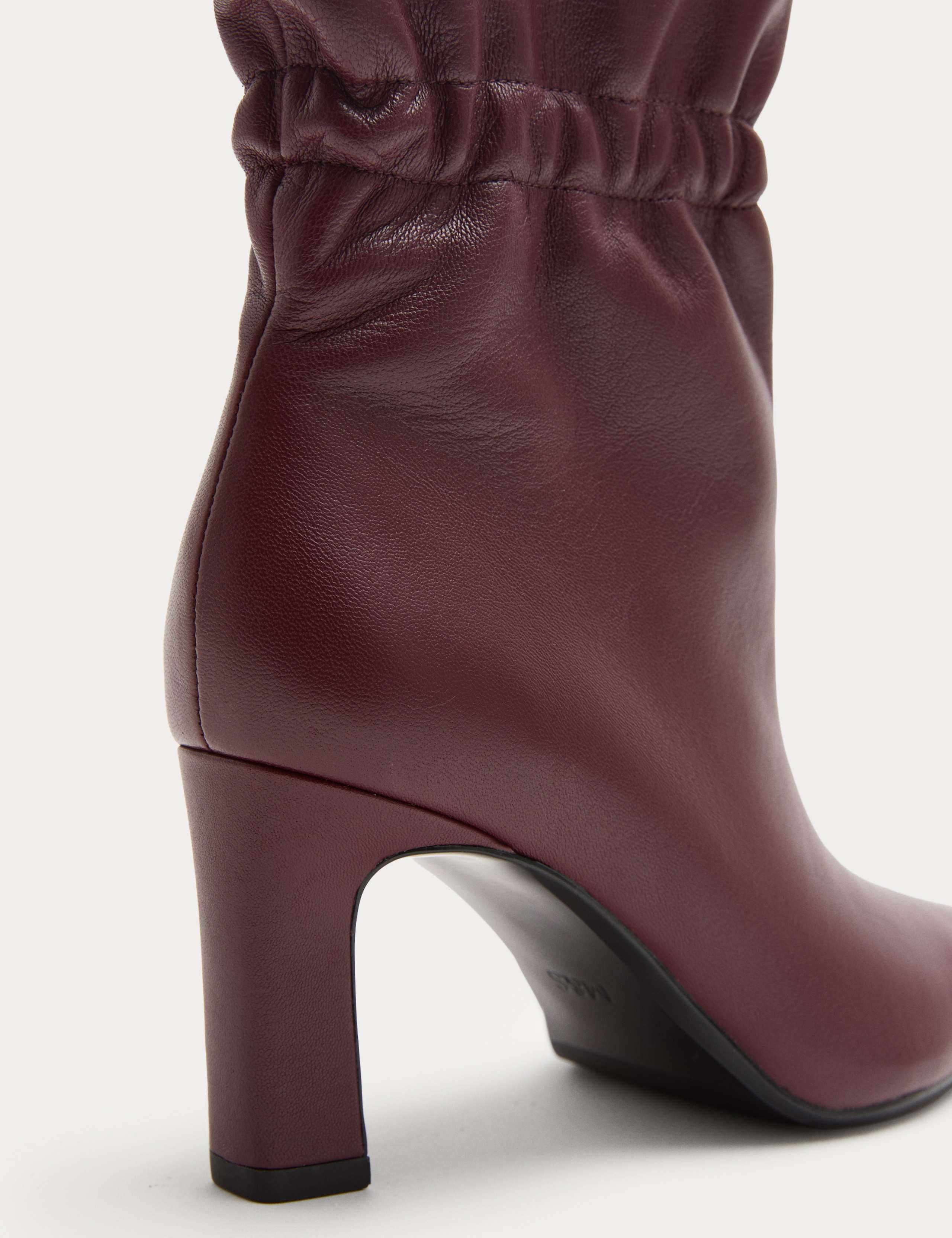 Leather Ruched Block Heel Ankle Boots 3 of 3