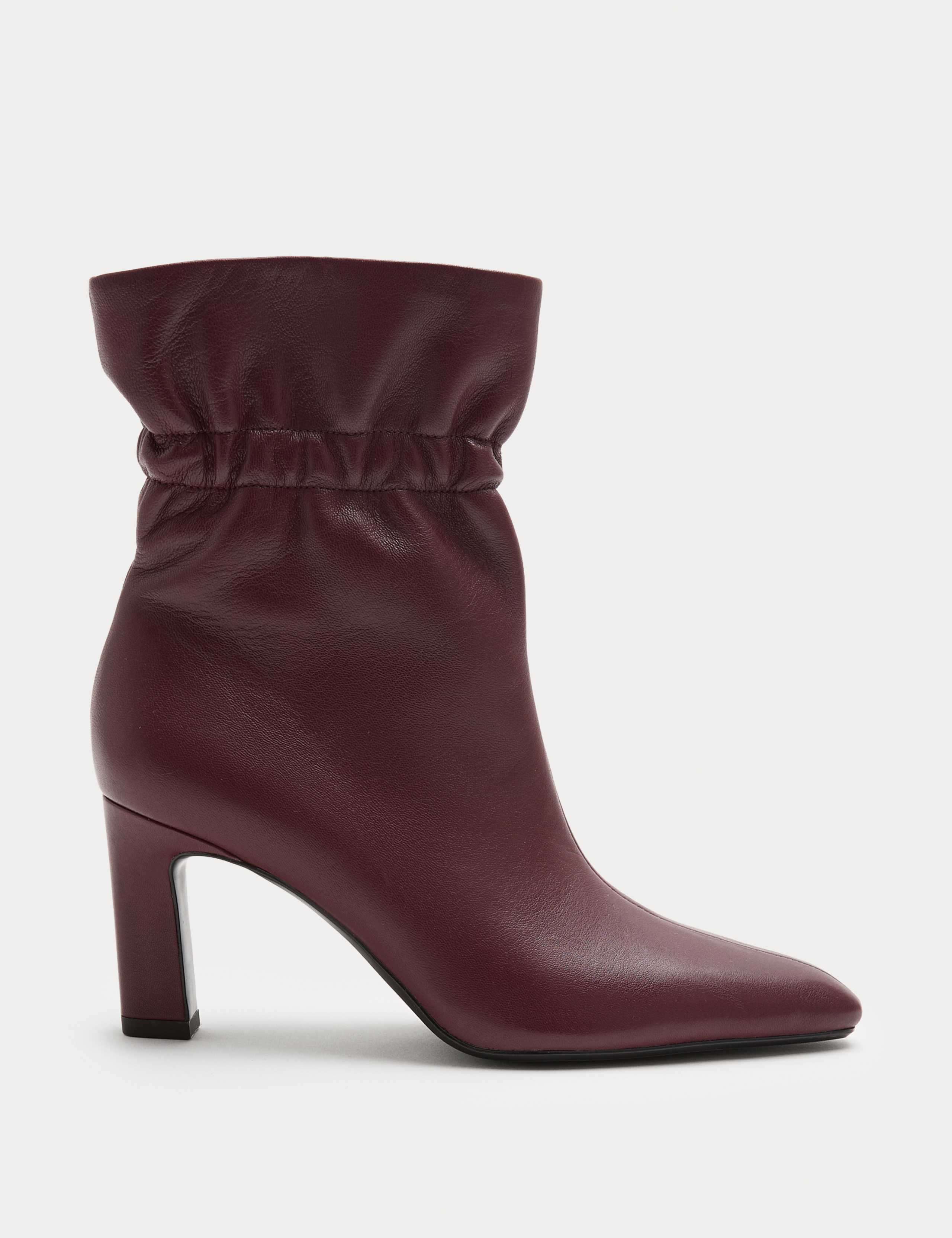 Leather Ruched Block Heel Ankle Boots 2 of 3