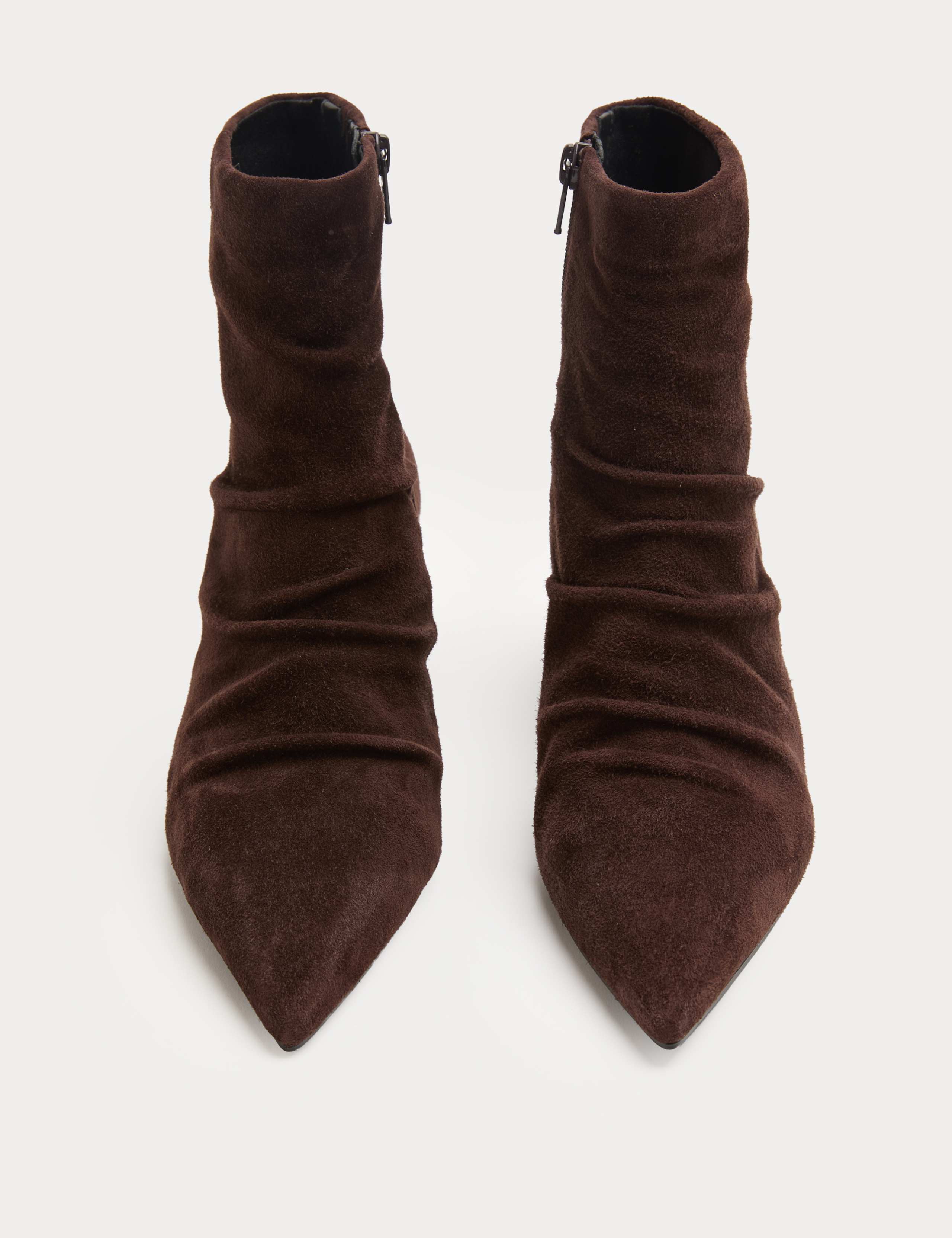 Suede Ruched Kitten Heel Pointed Ankle Boots 3 of 3