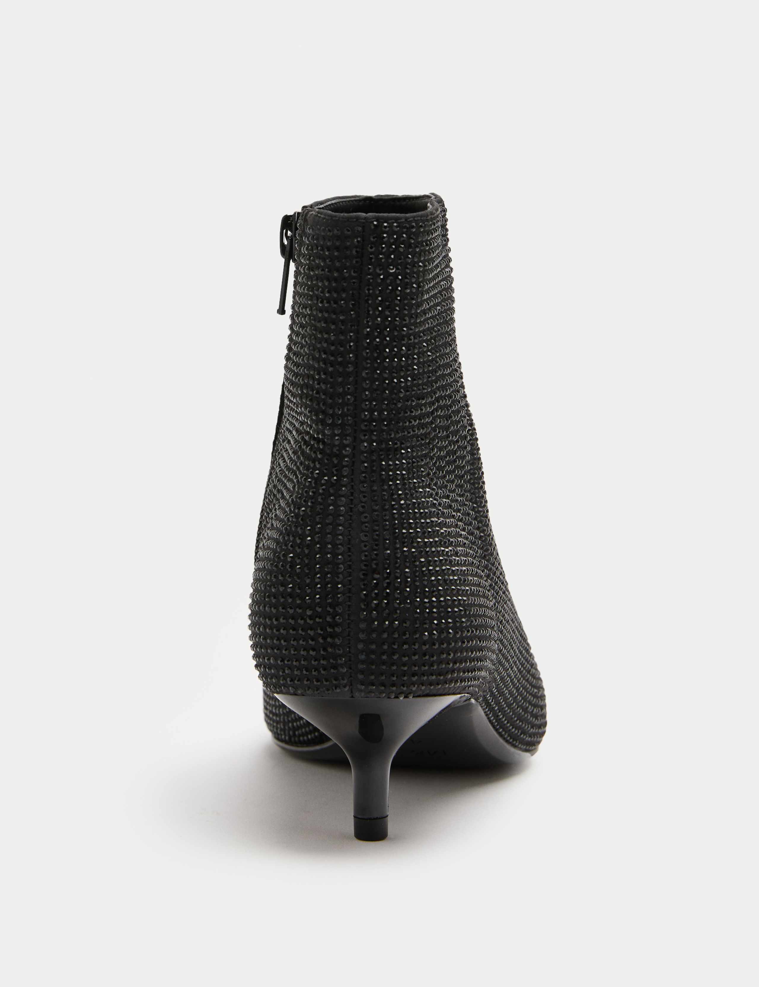 Wide Fit Satin Hotfix Kitten Heel Ankle Boots 3 of 3