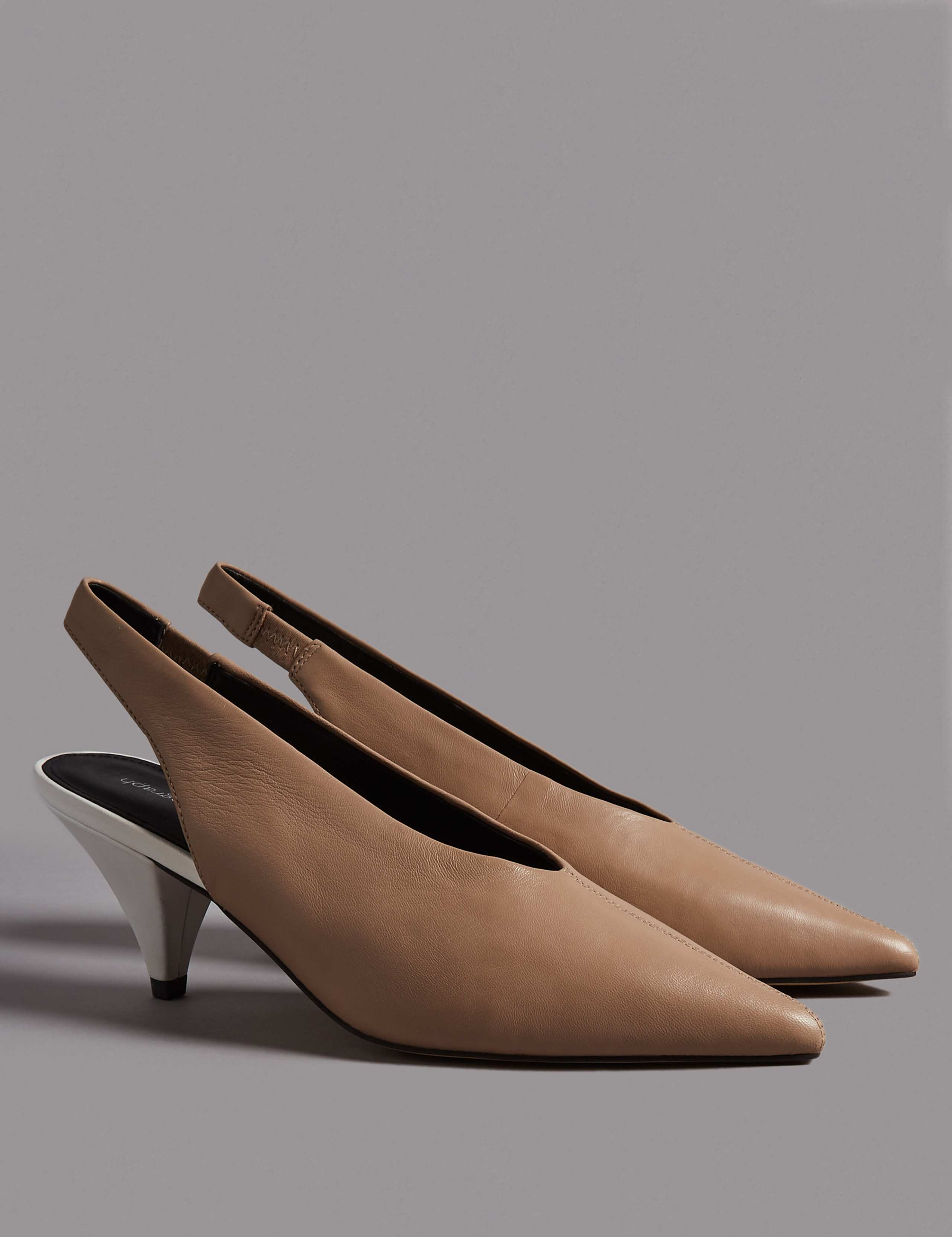 Leather Cone Heel Slingback Court Shoes 3 of 6