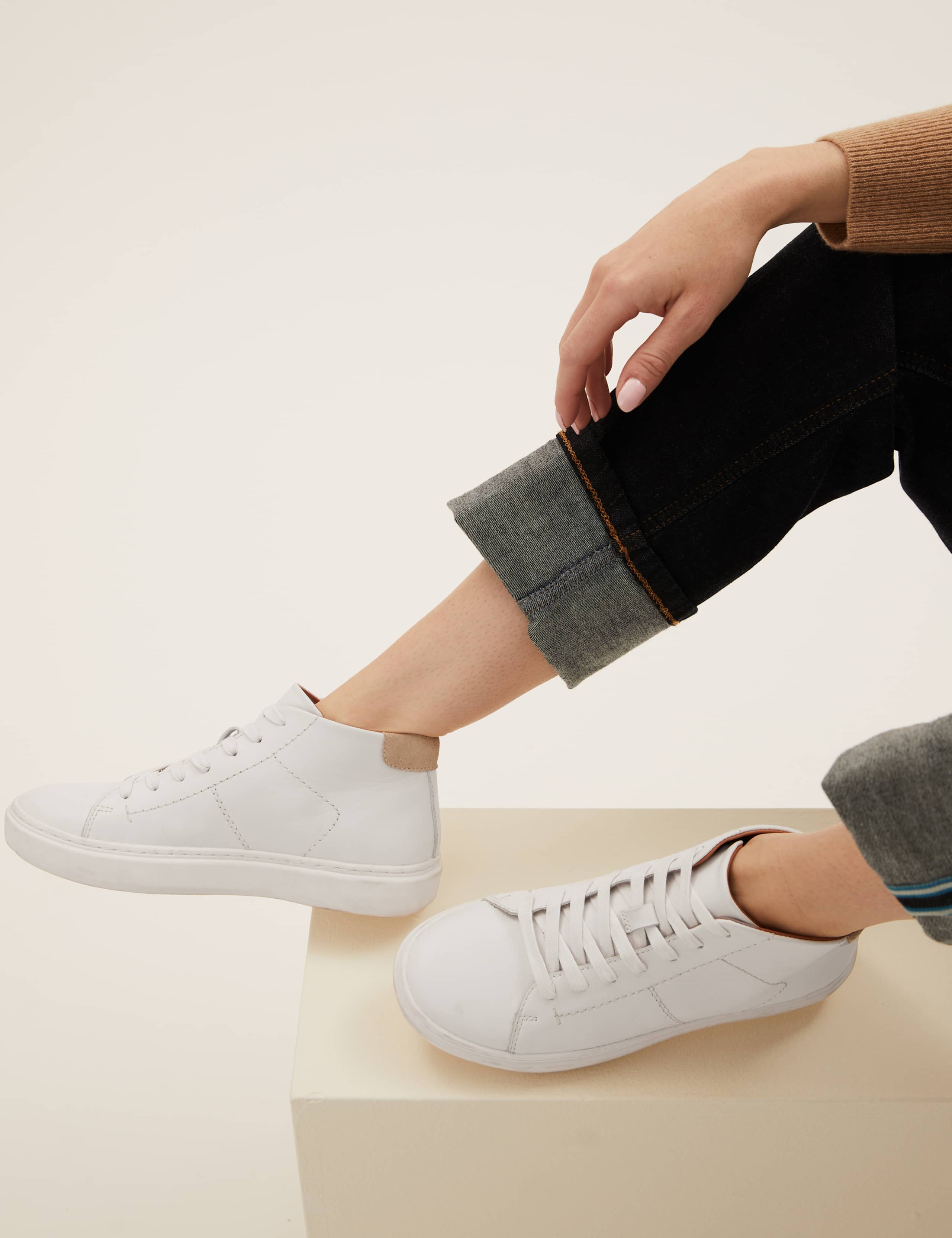 Leather Lace Up High Top Trainers 1 of 4