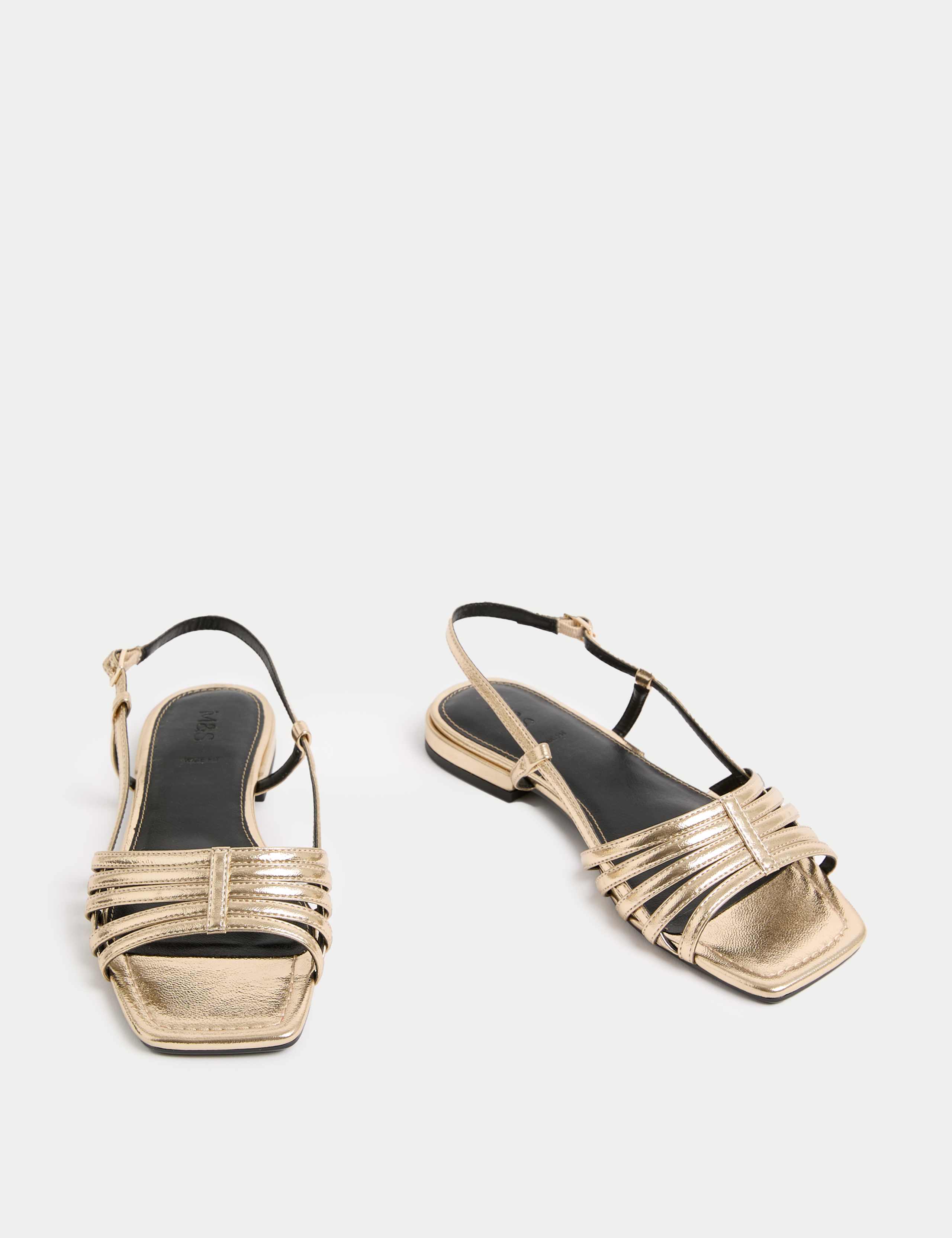 Metallic Strappy Flat Square Toe Sandals 2 of 3