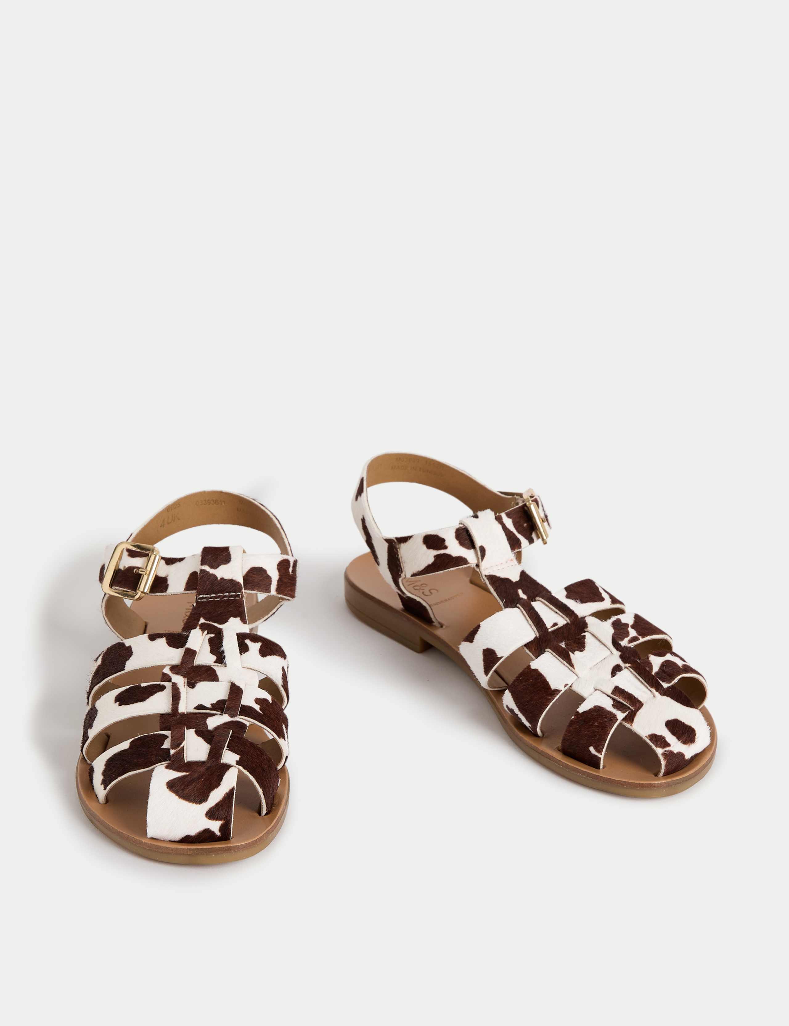 Leather Cow Print Ankle Strap Fisherman Sandals 2 of 3