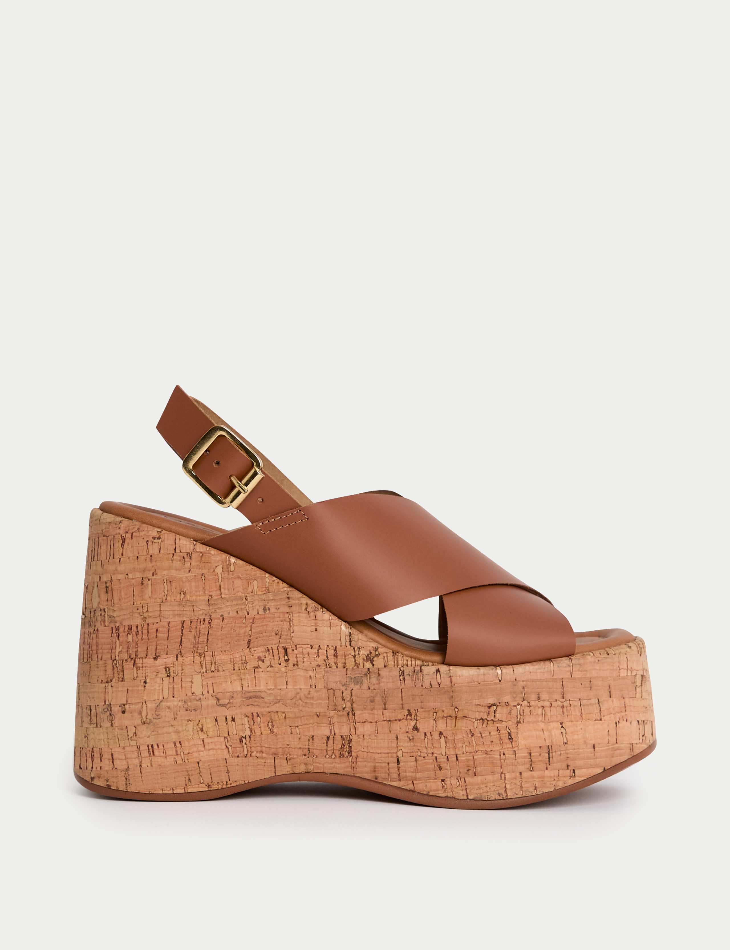 Leather Crossover Ankle Strap Wedge Sandals 1 of 3
