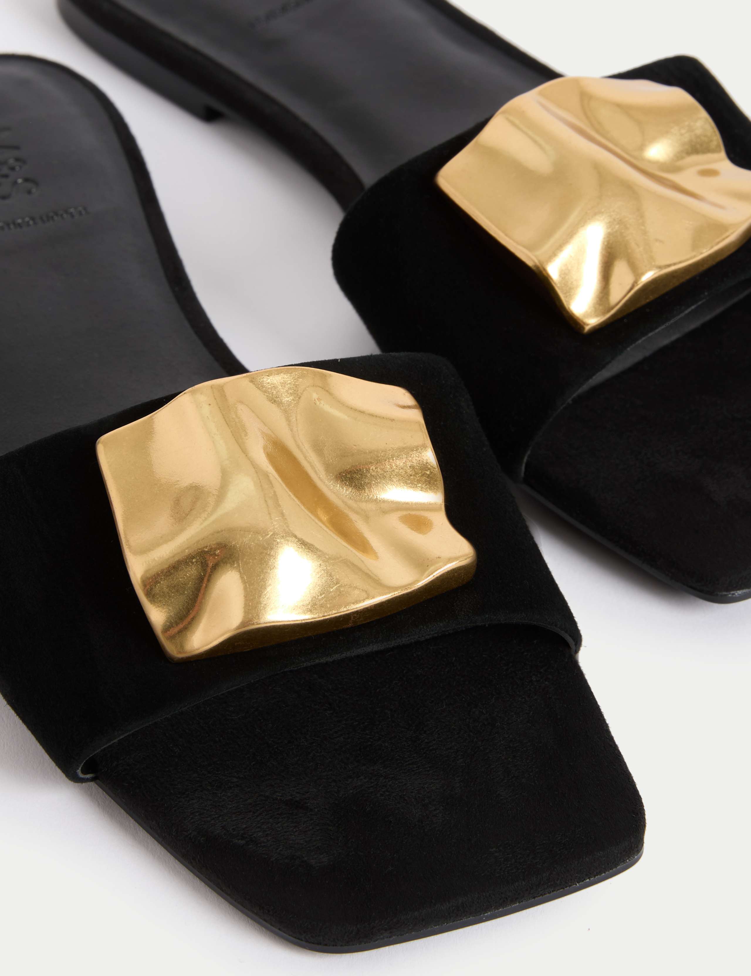 Suede Gold Detail Flat Mule Sandal 3 of 3