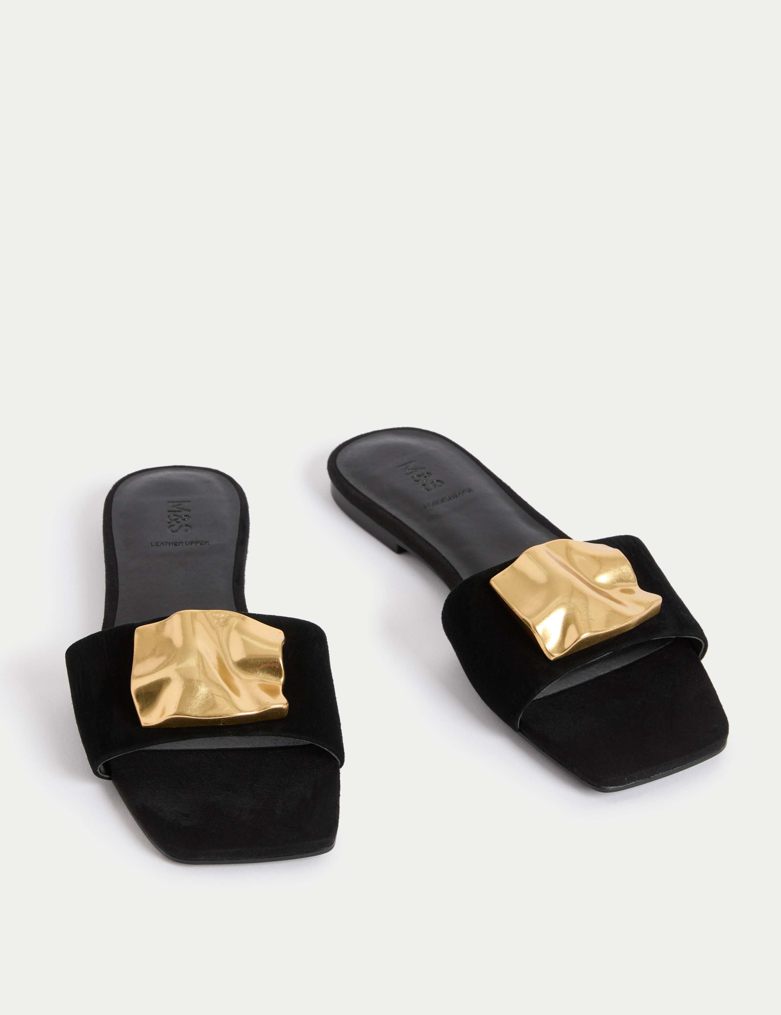 Suede Gold Detail Flat Mule Sandal 2 of 3