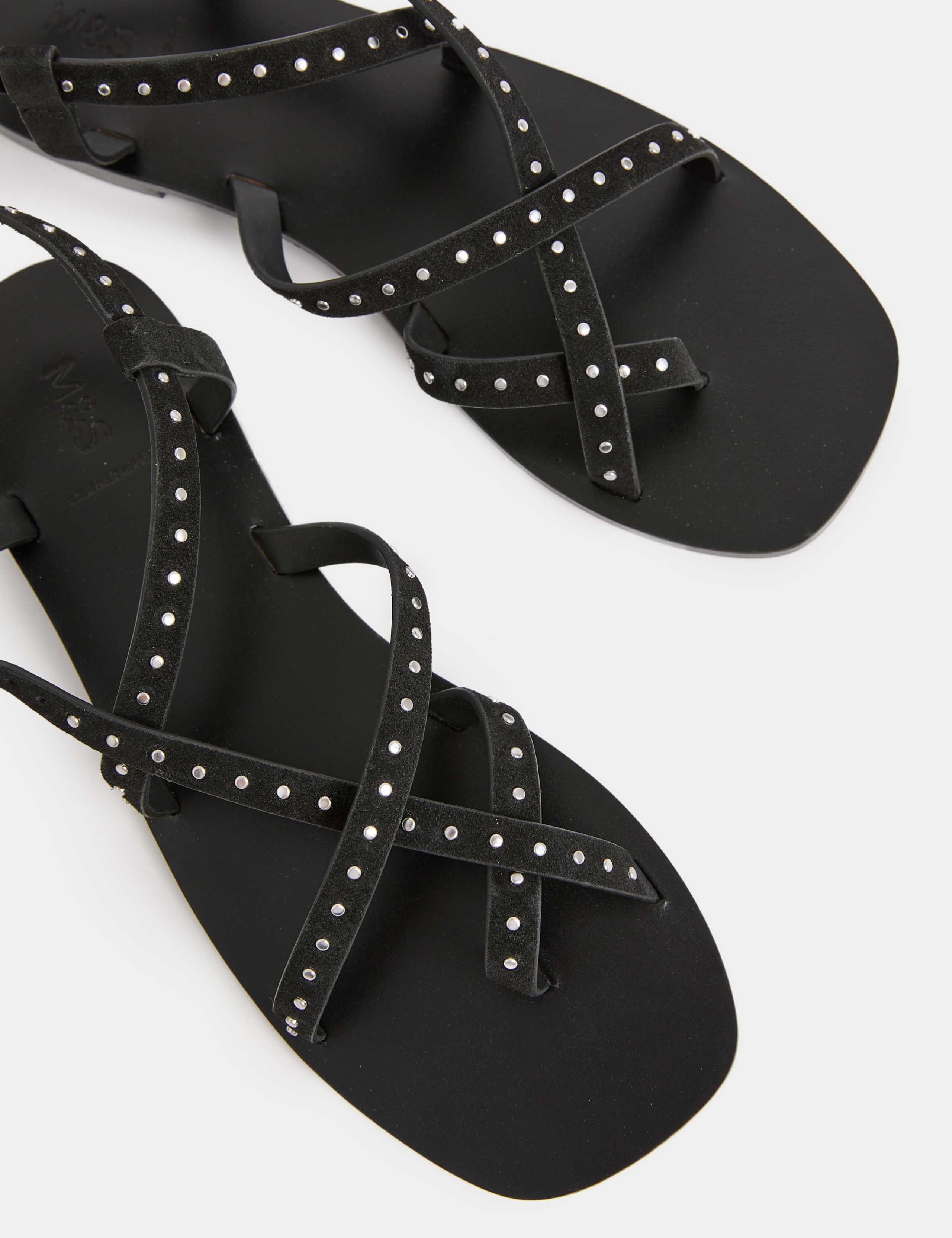 Suede Studded Strappy Flat Sandals 3 of 3