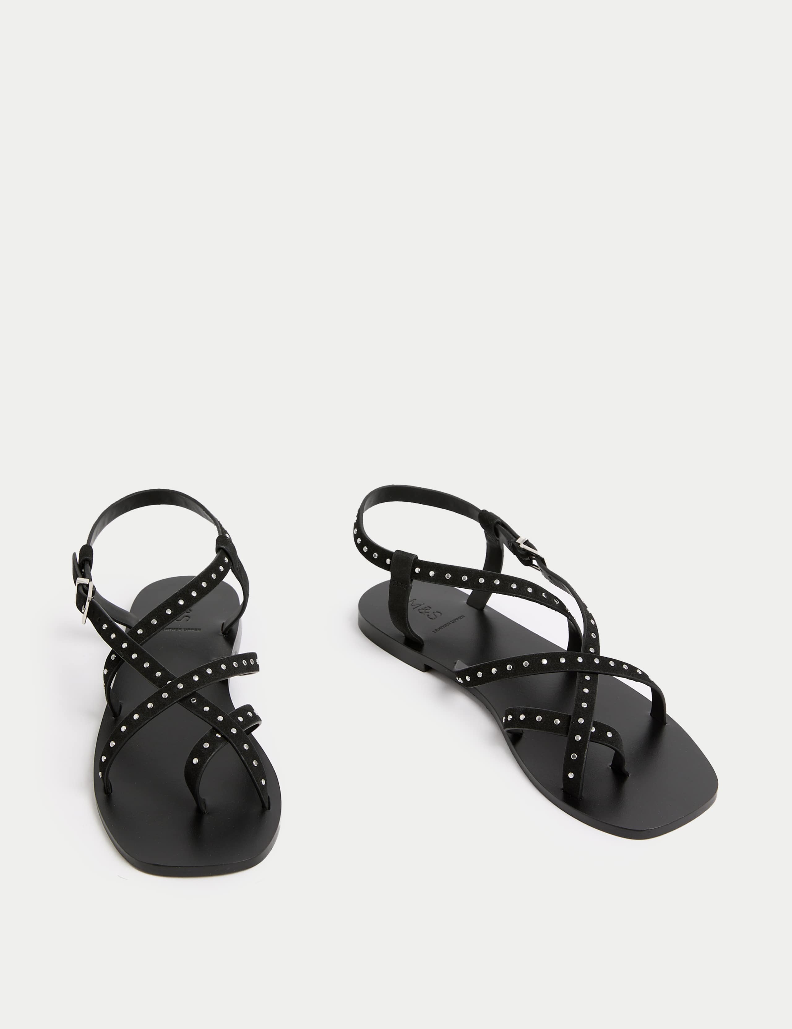 Suede Studded Strappy Flat Sandals 2 of 3