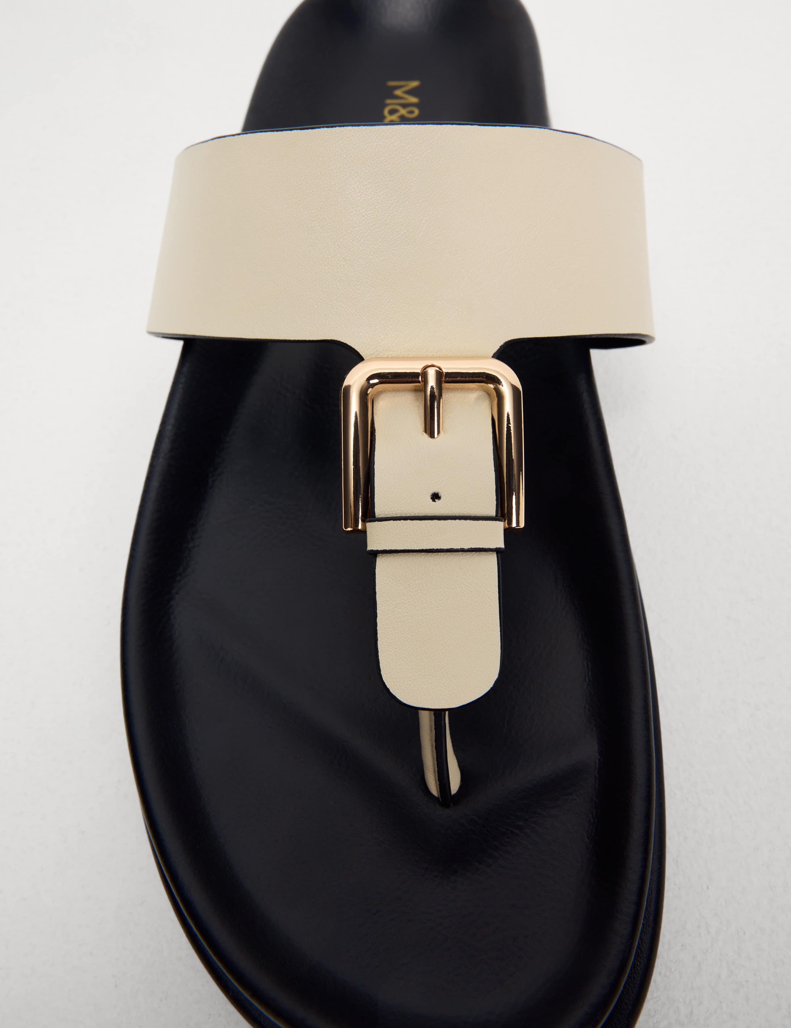 Leather Look Buckle Footbed Toe Thong Sandals 4 of 4