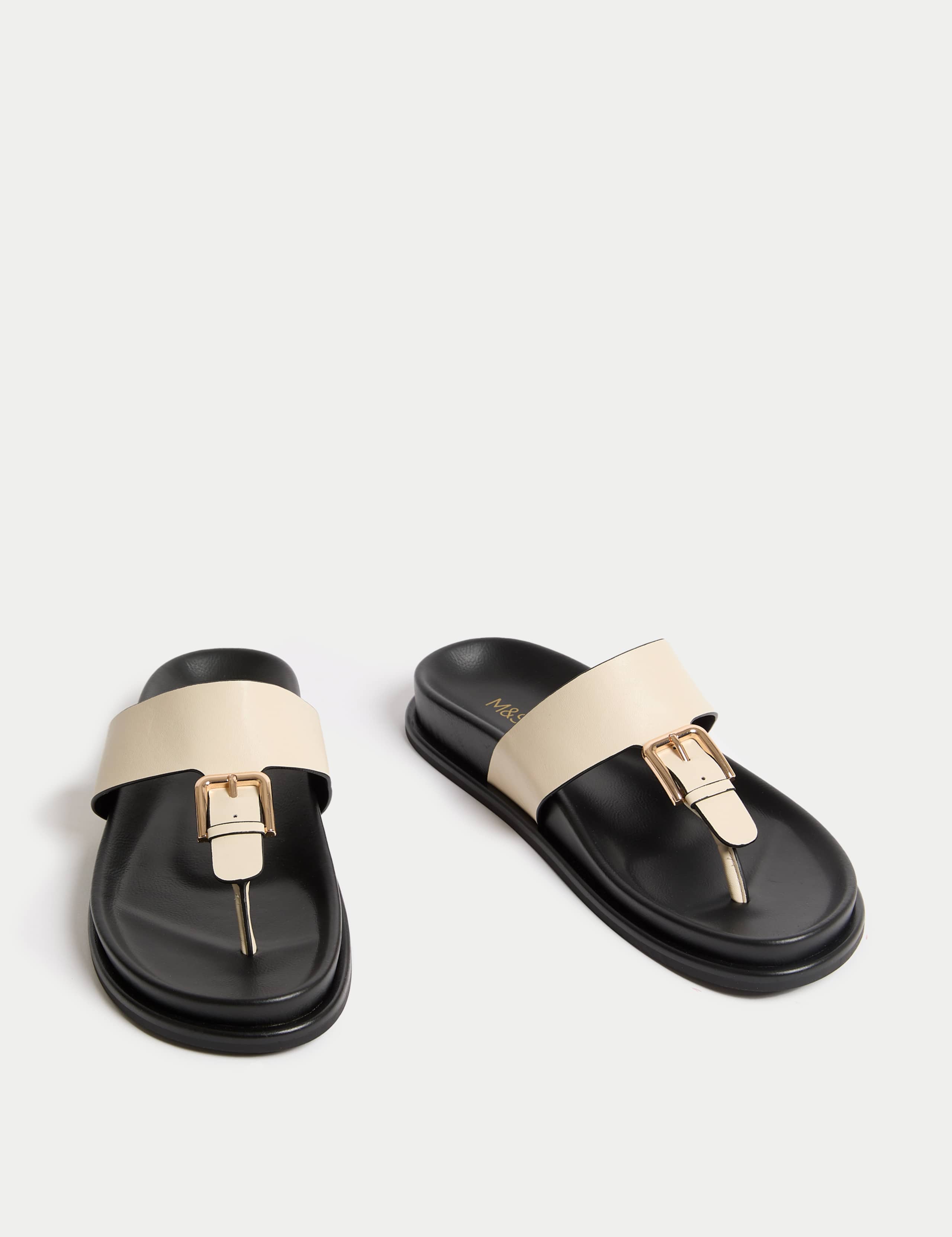 Leather Look Buckle Footbed Toe Thong Sandals 2 of 4