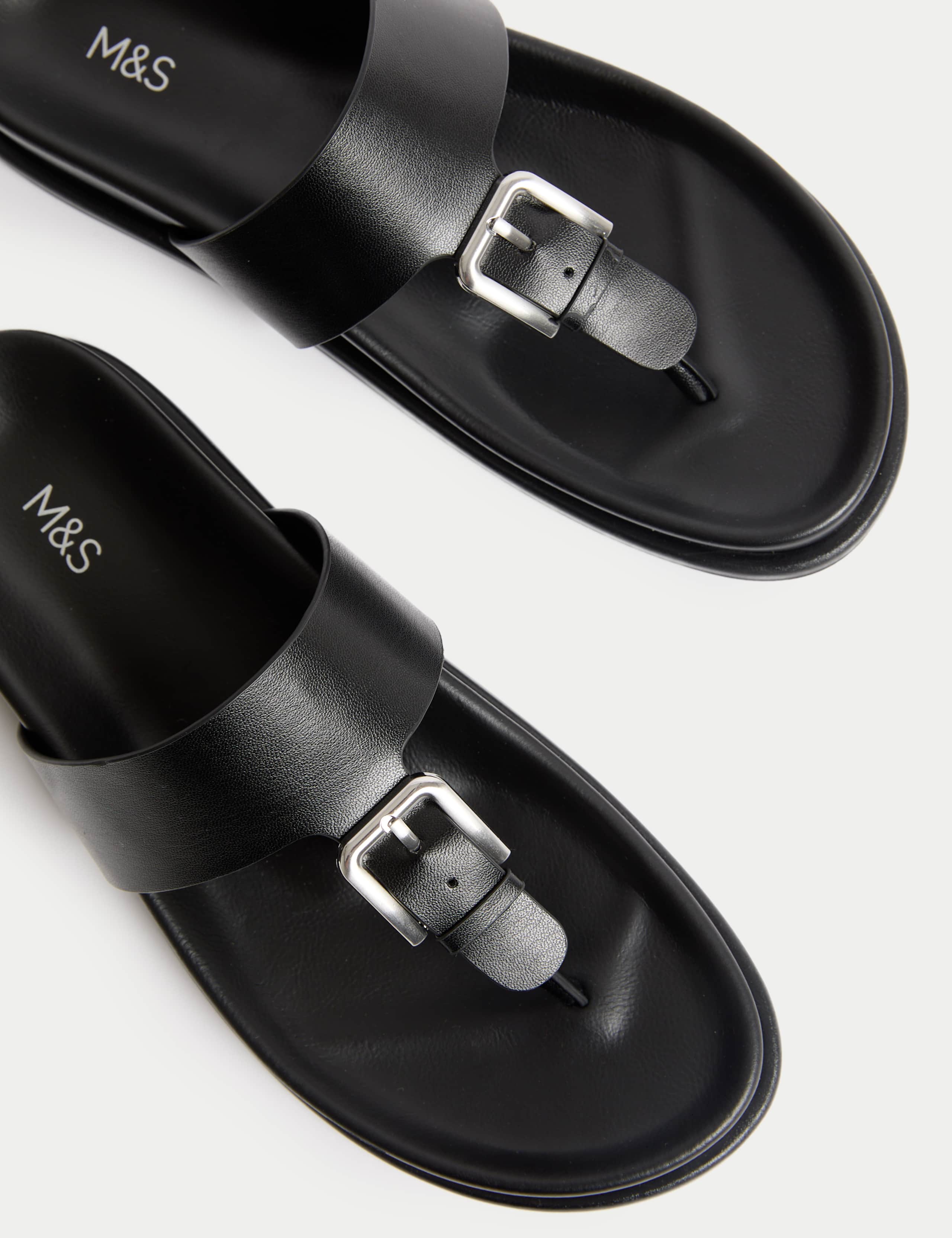 Leather Look Buckle Footbed Toe Thong Sandals 3 of 3