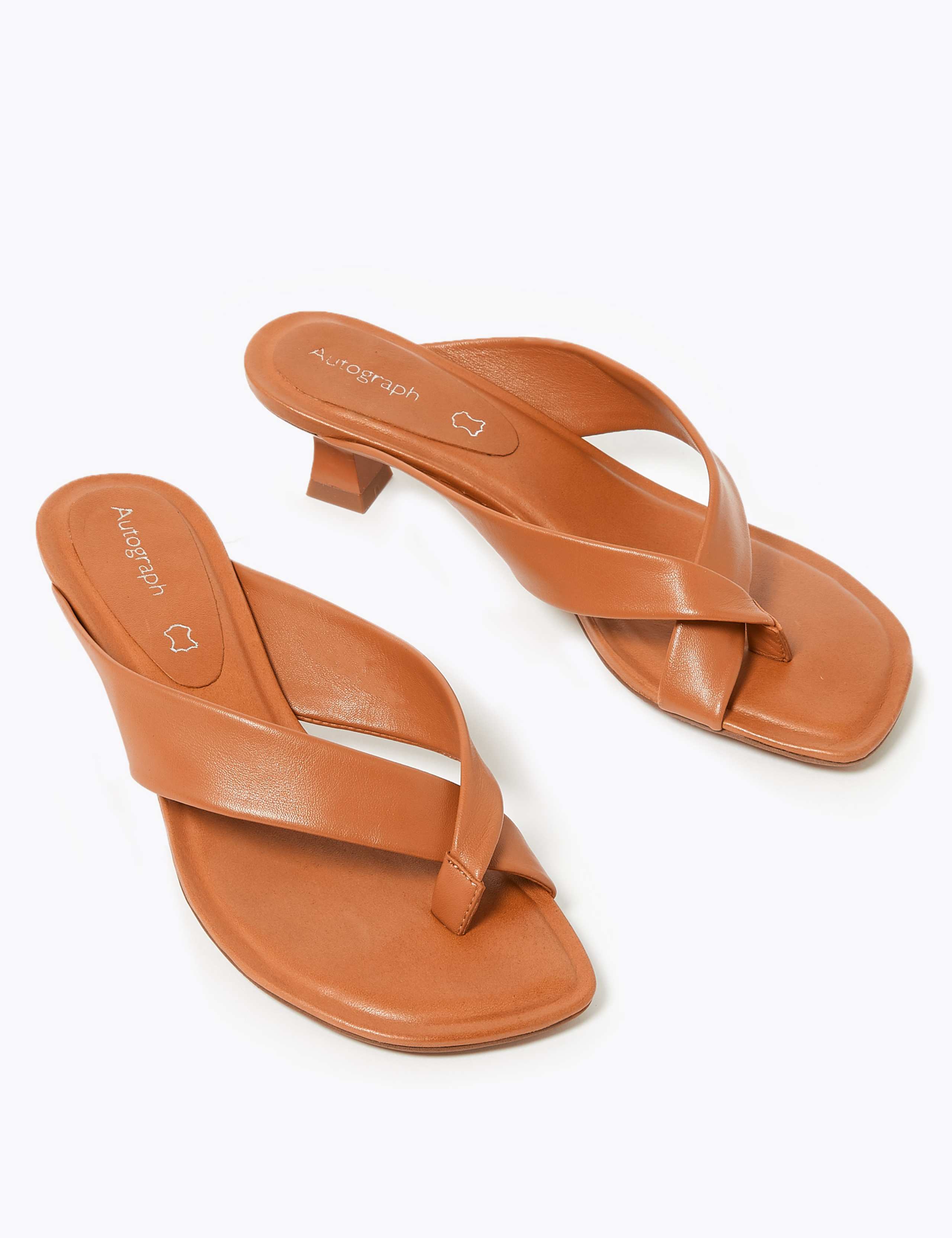 Leather Kitten Heel Toe Loop Sandals 3 of 5
