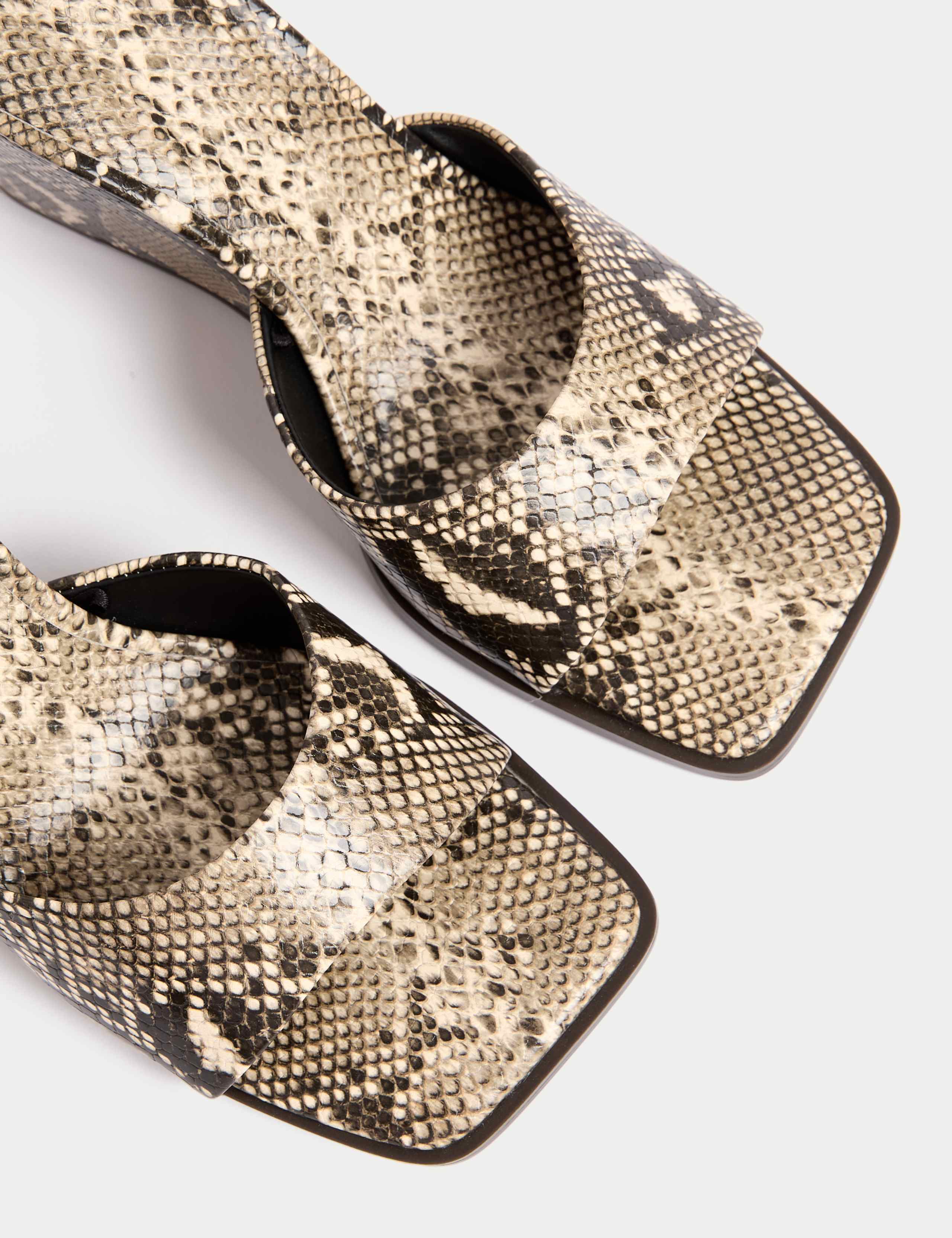 Snake Print Slip On Wedge Square Toe Mules 3 of 3