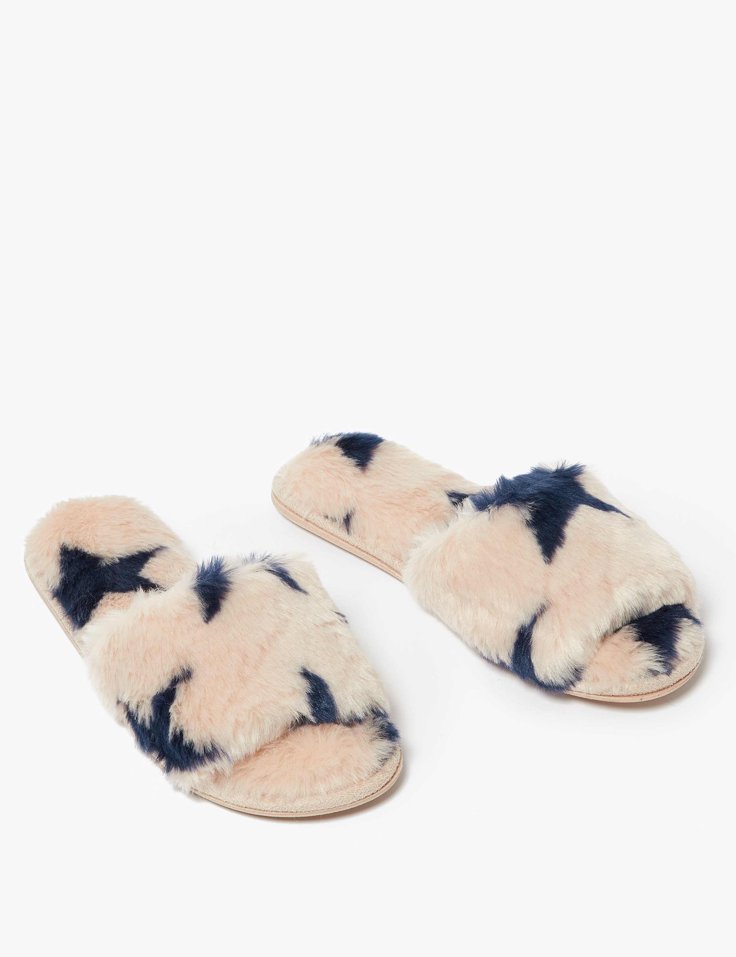 Faux Fur Open Toe Mule Slippers 2 of 4