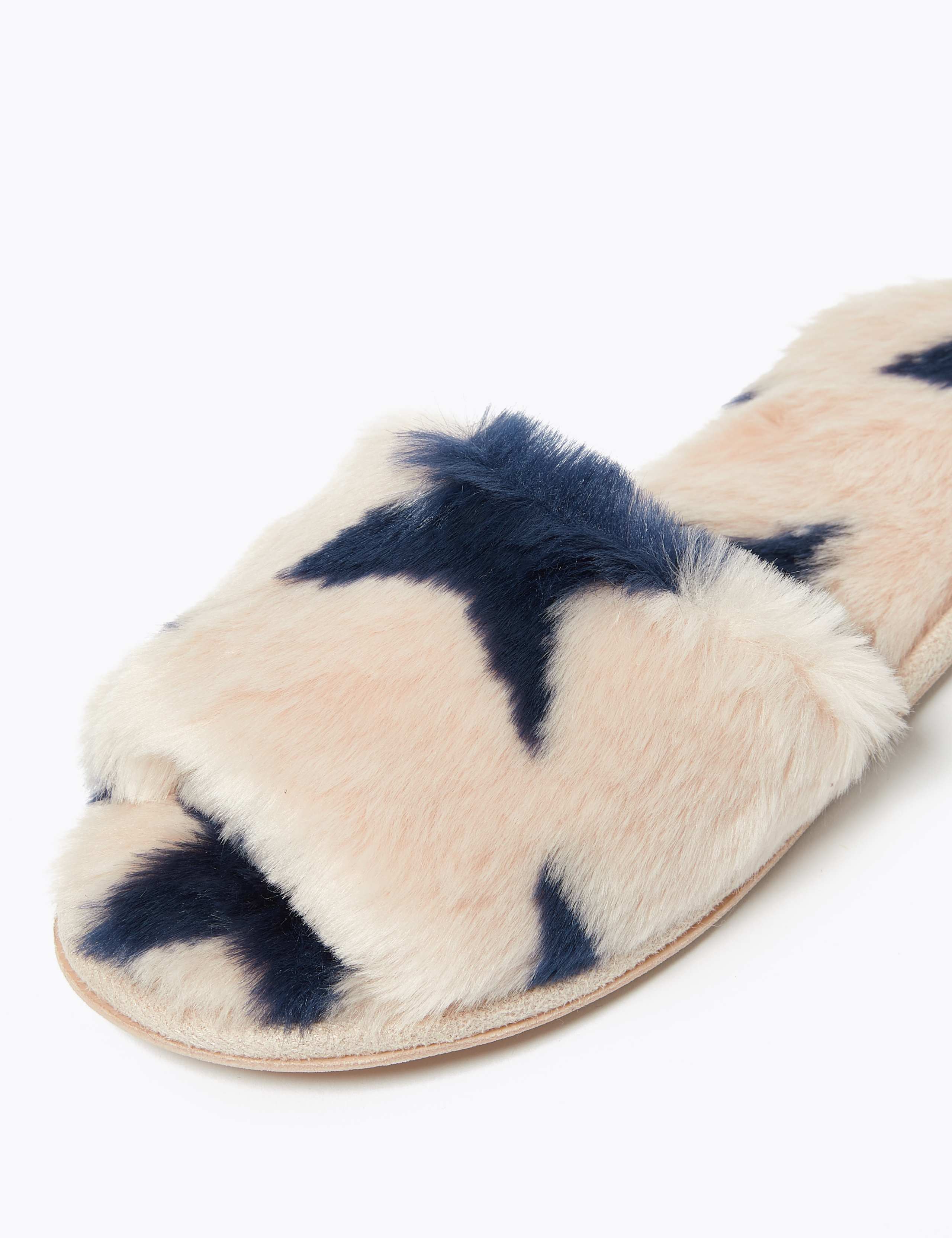 Faux Fur Open Toe Mule Slippers 3 of 4