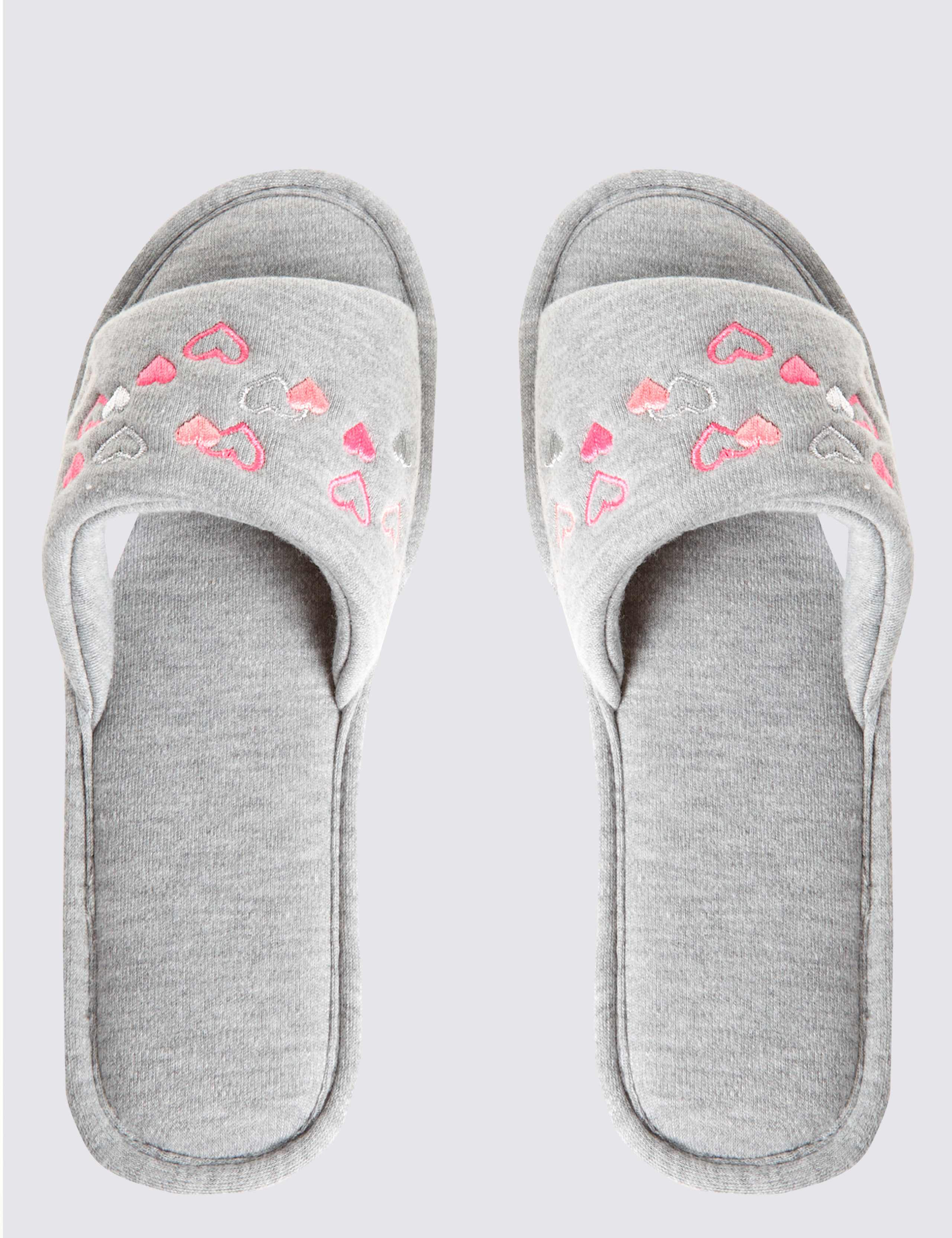 Heart Embroidered Open Toe Mule Slippers 2 of 4
