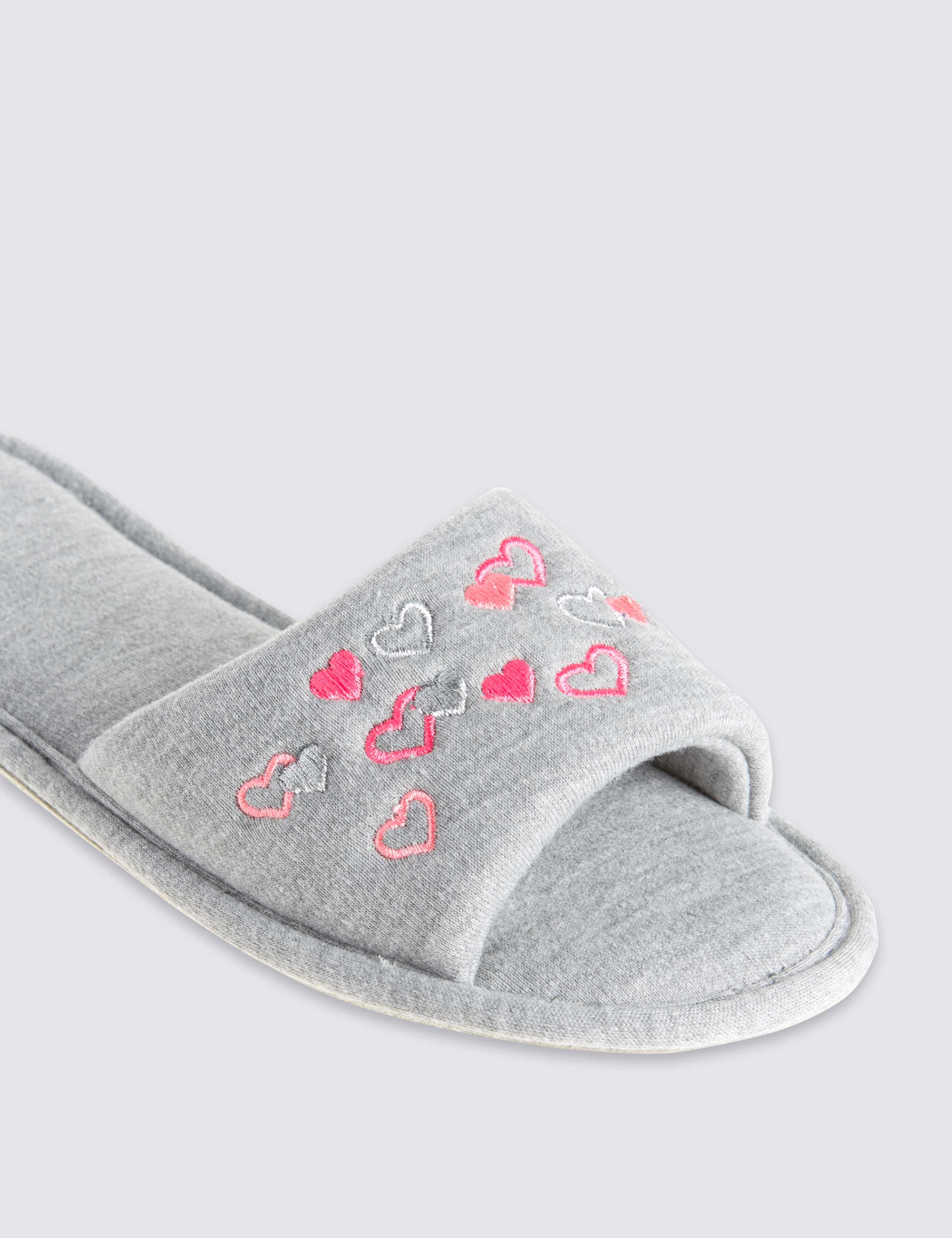 Heart Embroidered Open Toe Mule Slippers 4 of 4