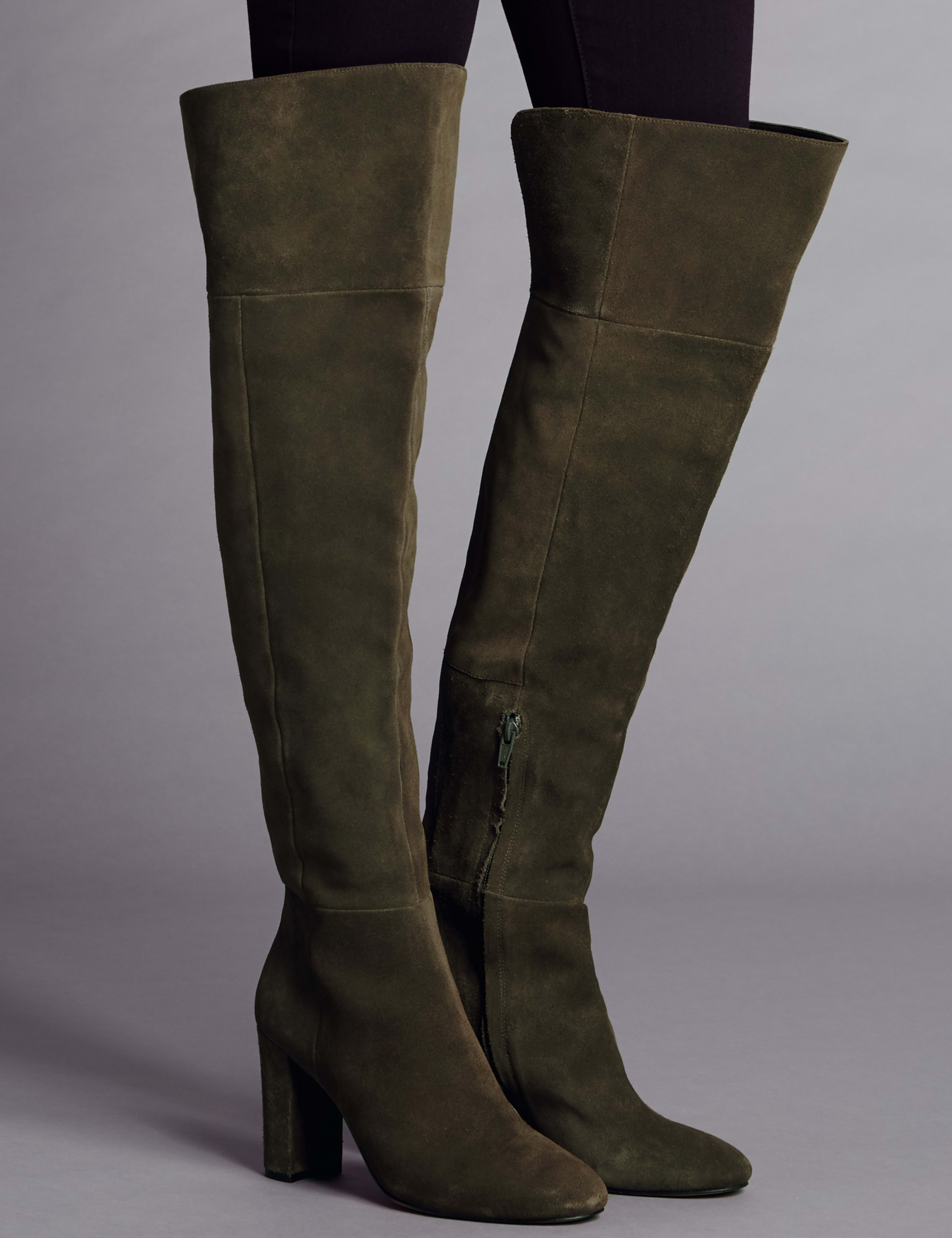 Suede Block Heel Over the Knee High Boots 1 of 6