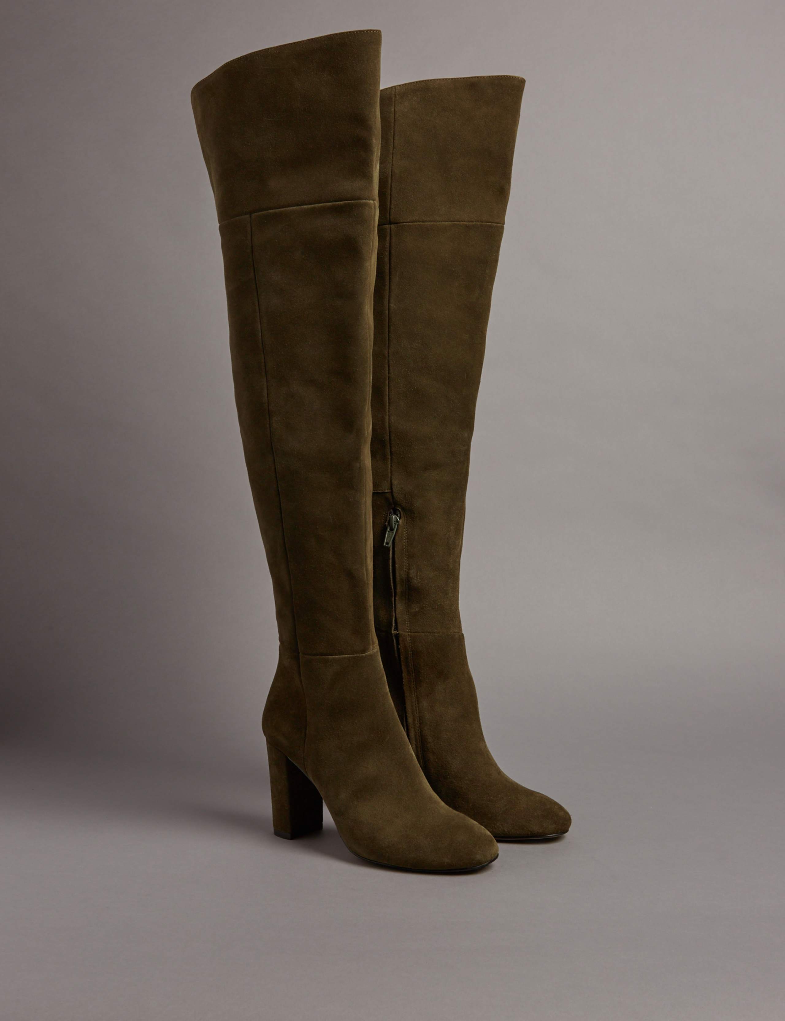 Suede Block Heel Over the Knee High Boots 3 of 6
