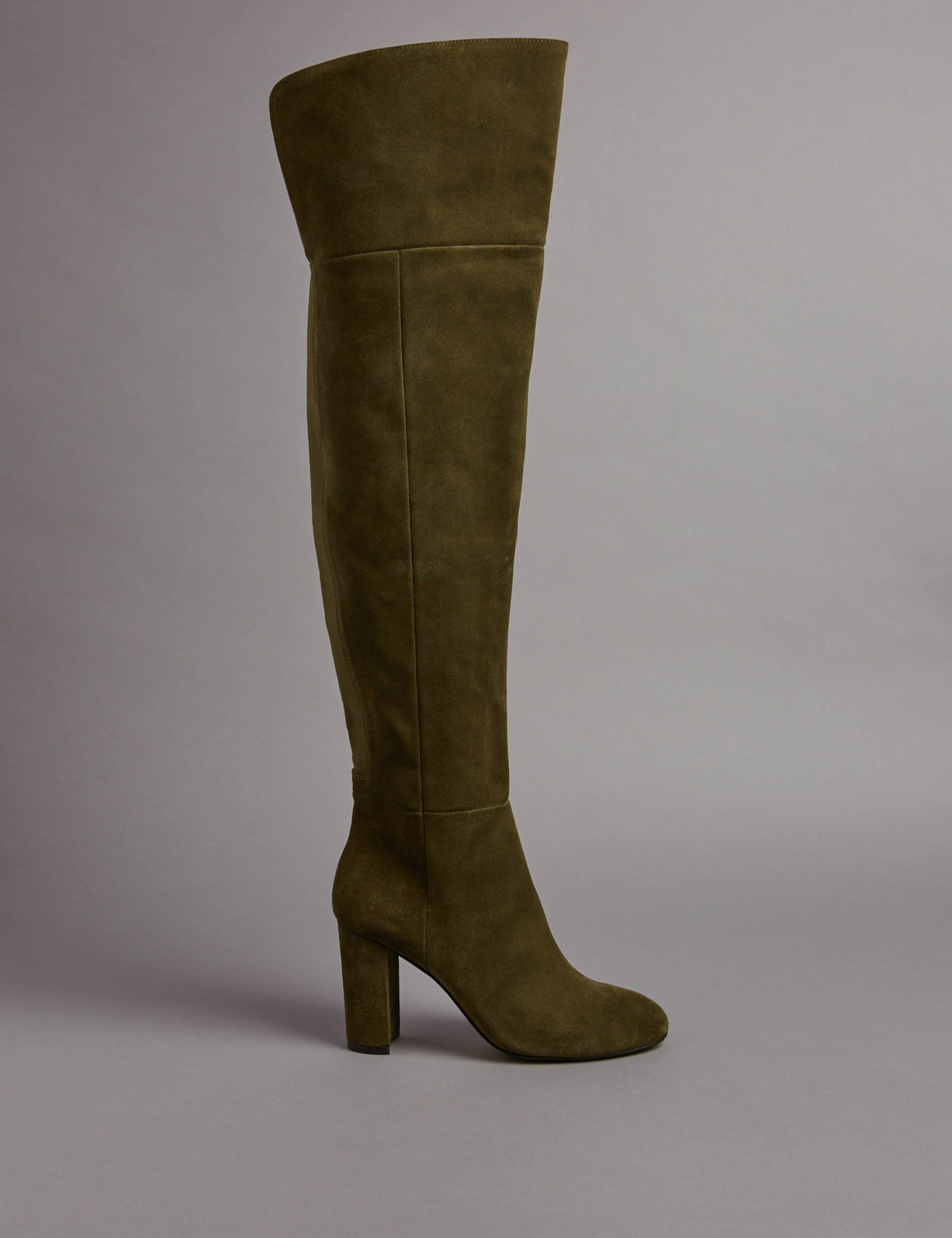 Suede Block Heel Over the Knee High Boots 2 of 6
