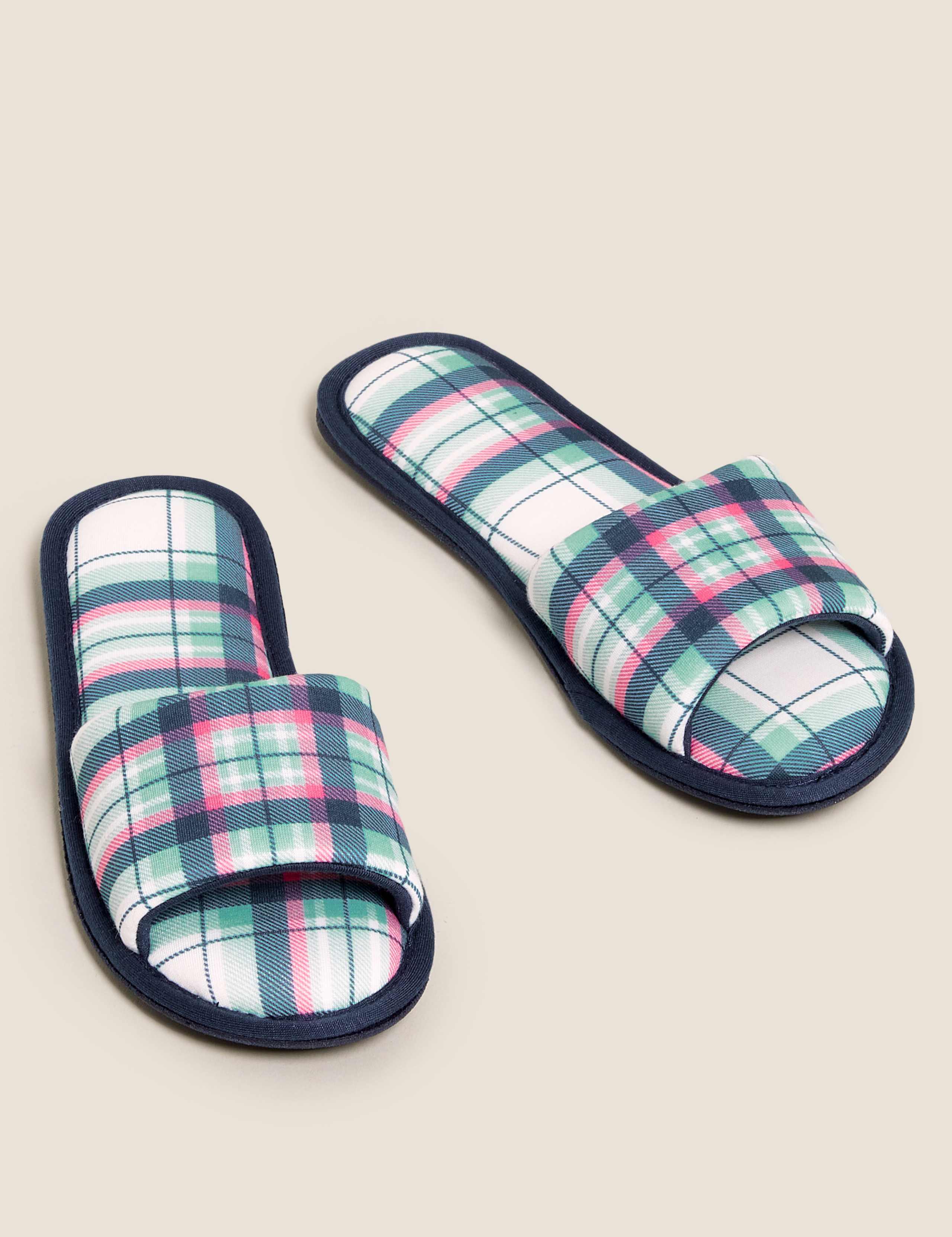 Checked Open Toe Mule Slippers 2 of 5