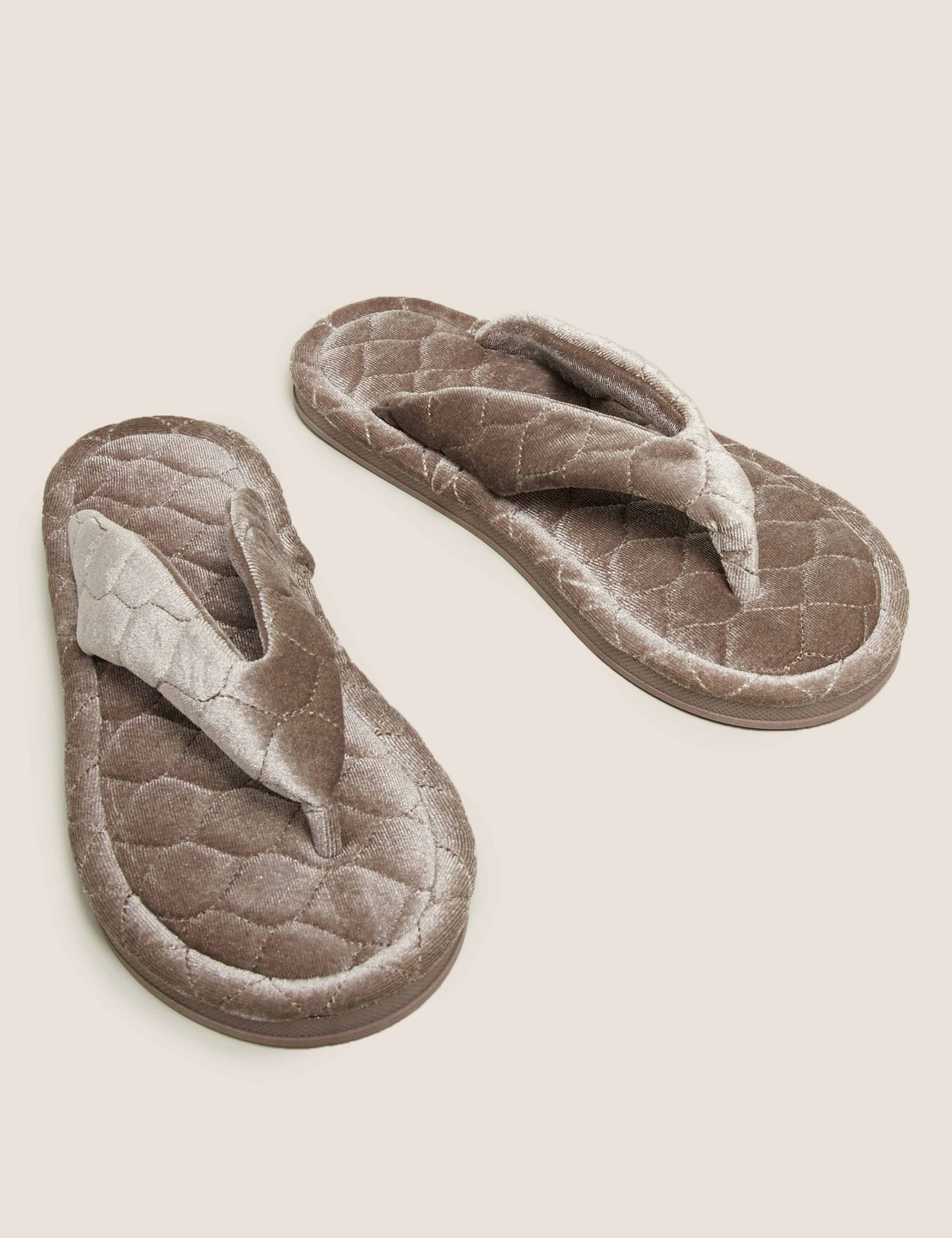 Velvet Open Toe Thong Slippers 2 of 5