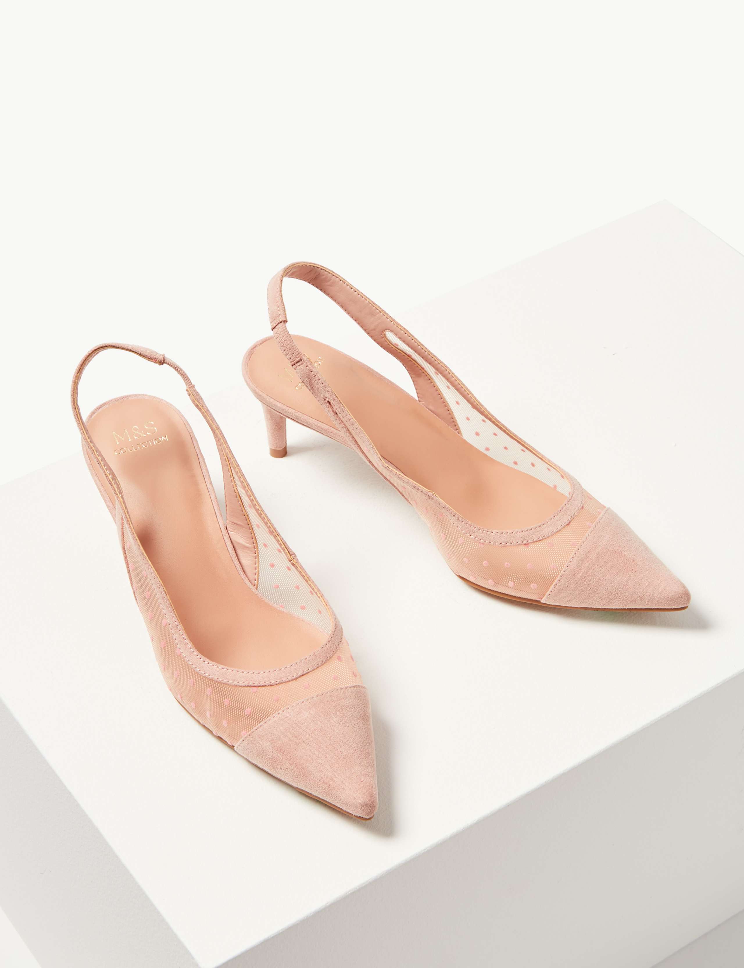 Spot Mesh Kitten Heel Slingback Court Shoes 3 of 5