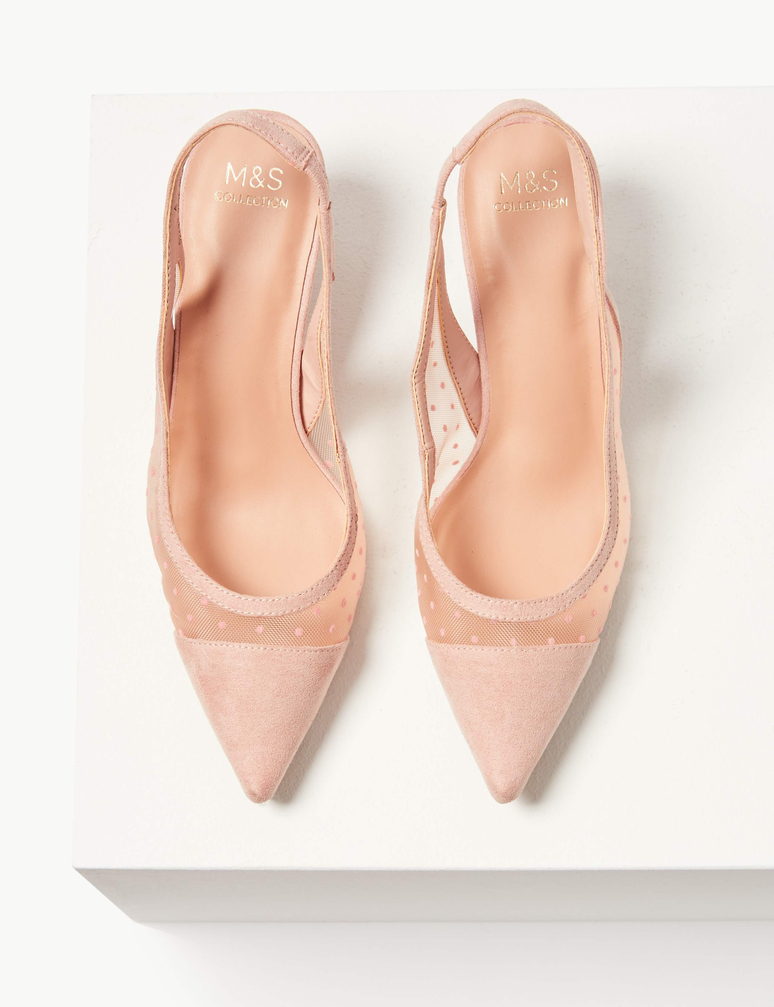 Spot Mesh Kitten Heel Slingback Court Shoes 4 of 5