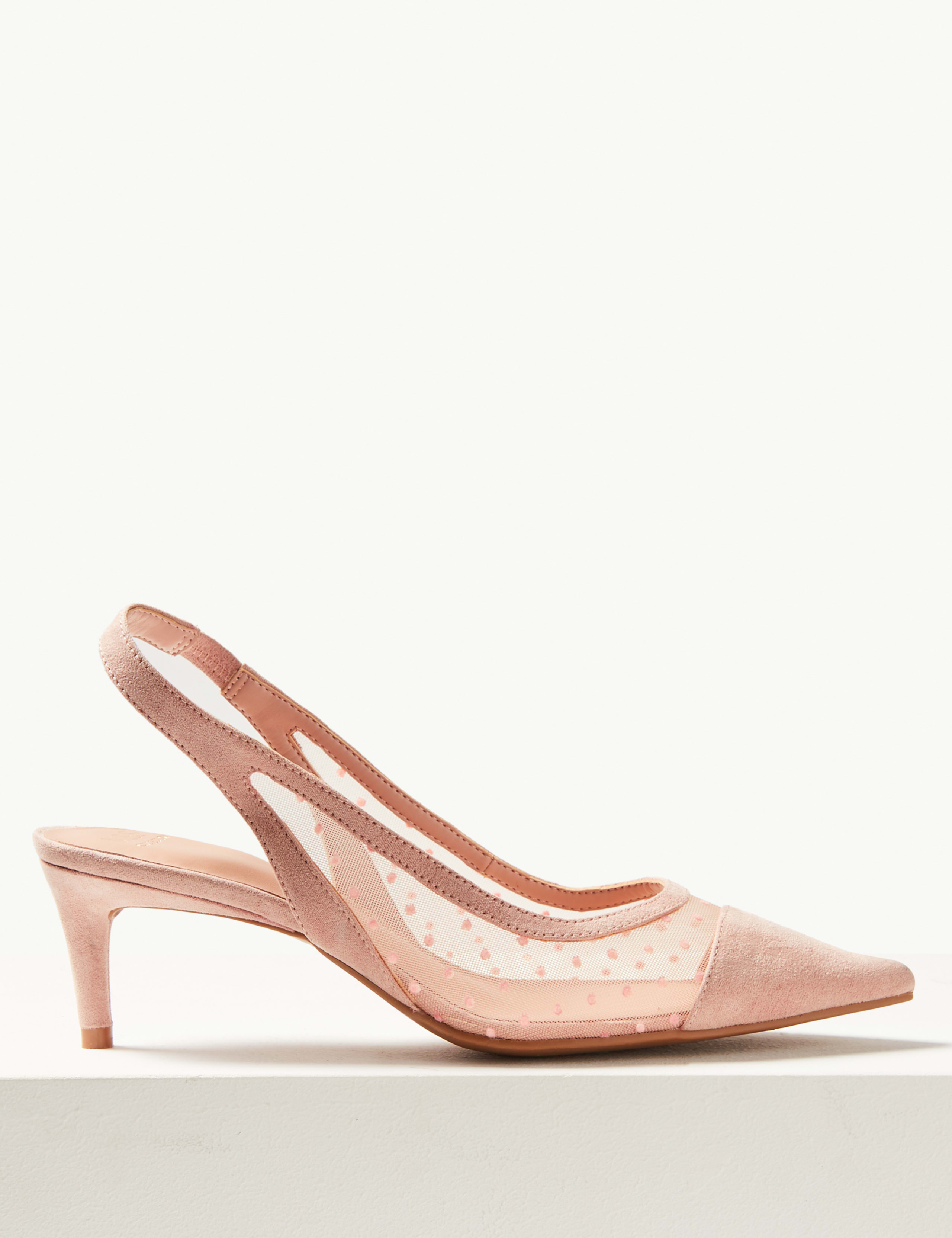 Spot Mesh Kitten Heel Slingback Court Shoes 2 of 5