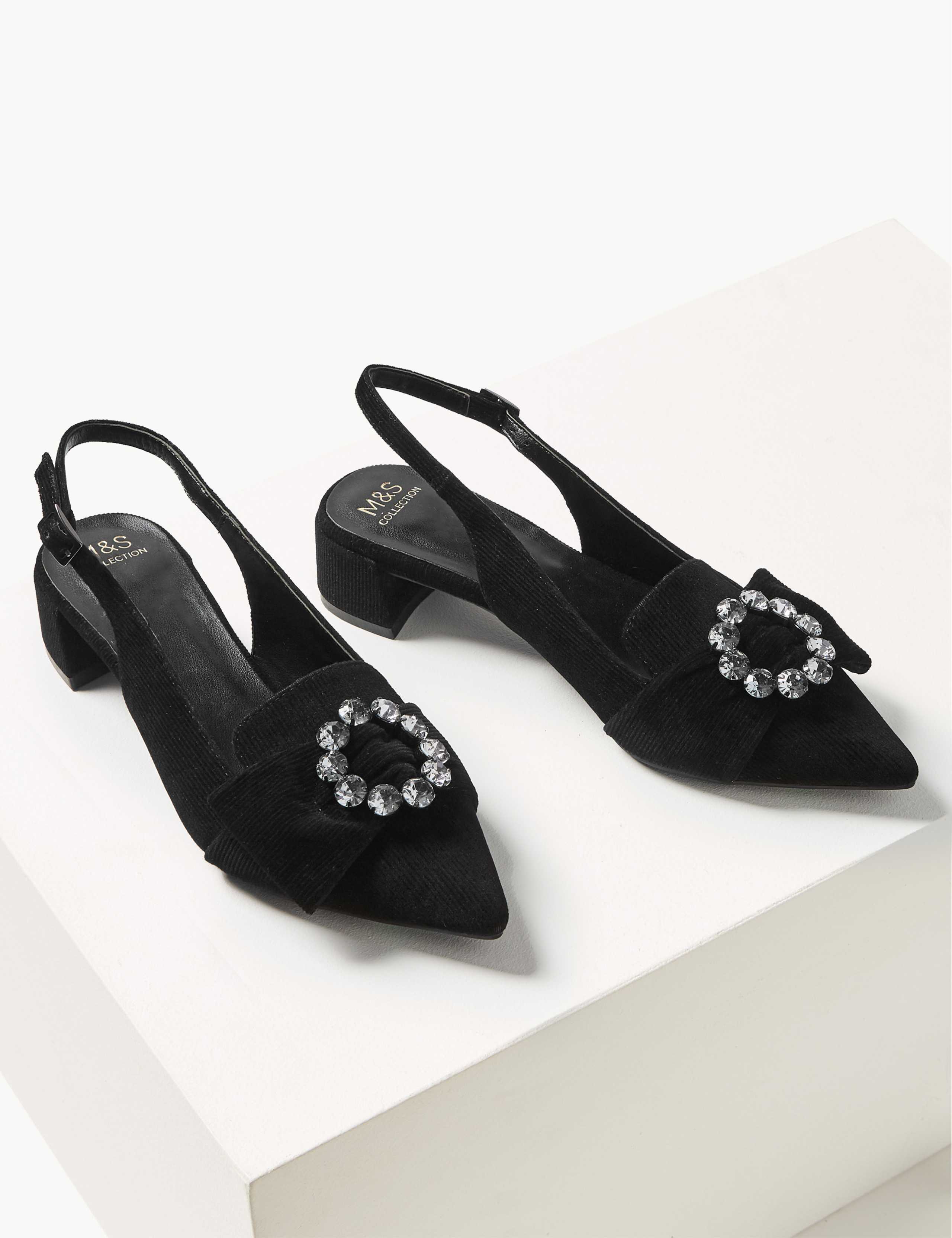 Jewel Block Heel Slingback Court Shoes 3 of 6