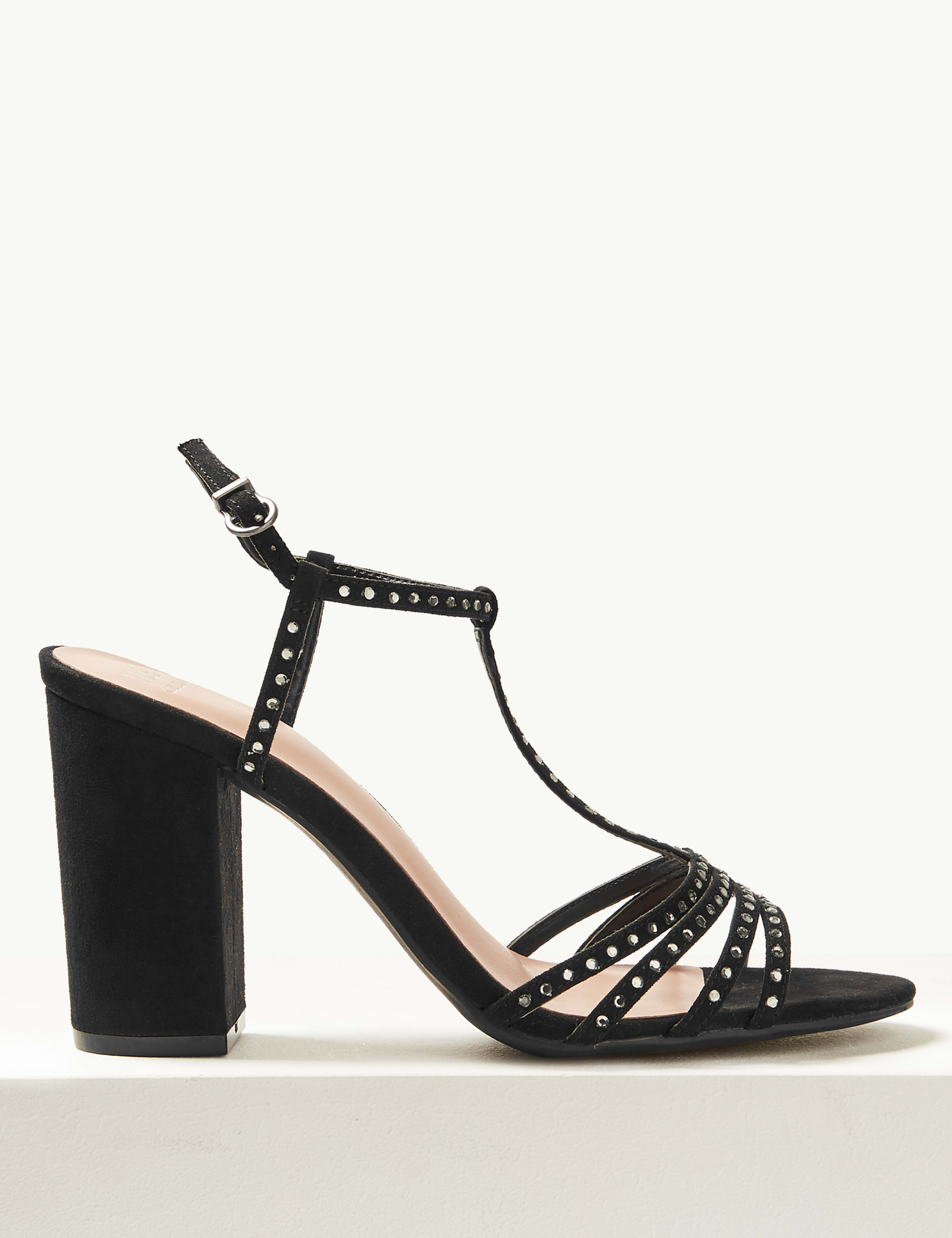 Block Heel Diamanté T-Bar Sandals 2 of 5
