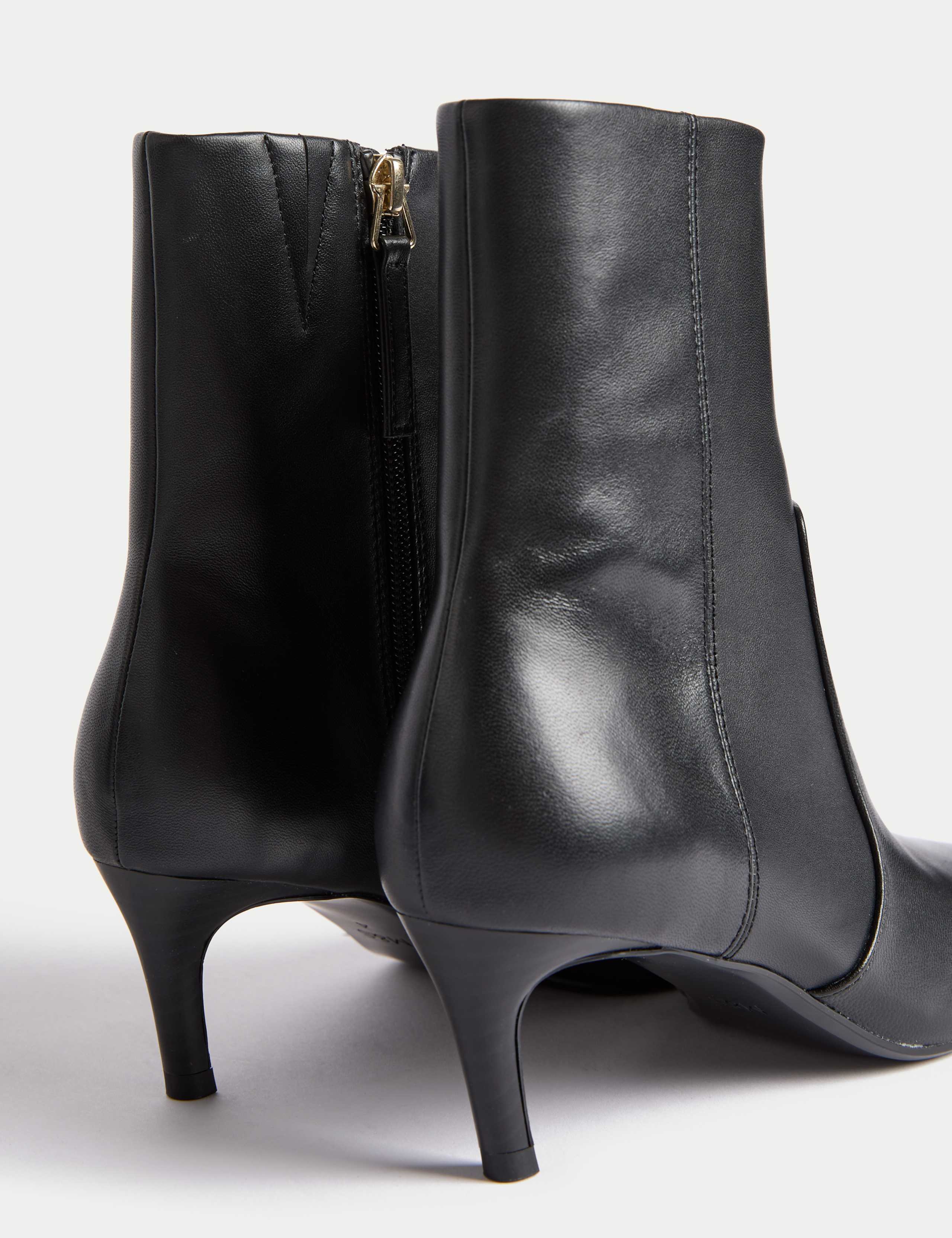 Leather Kitten Heel Pointed Ankle Boots 3 of 3