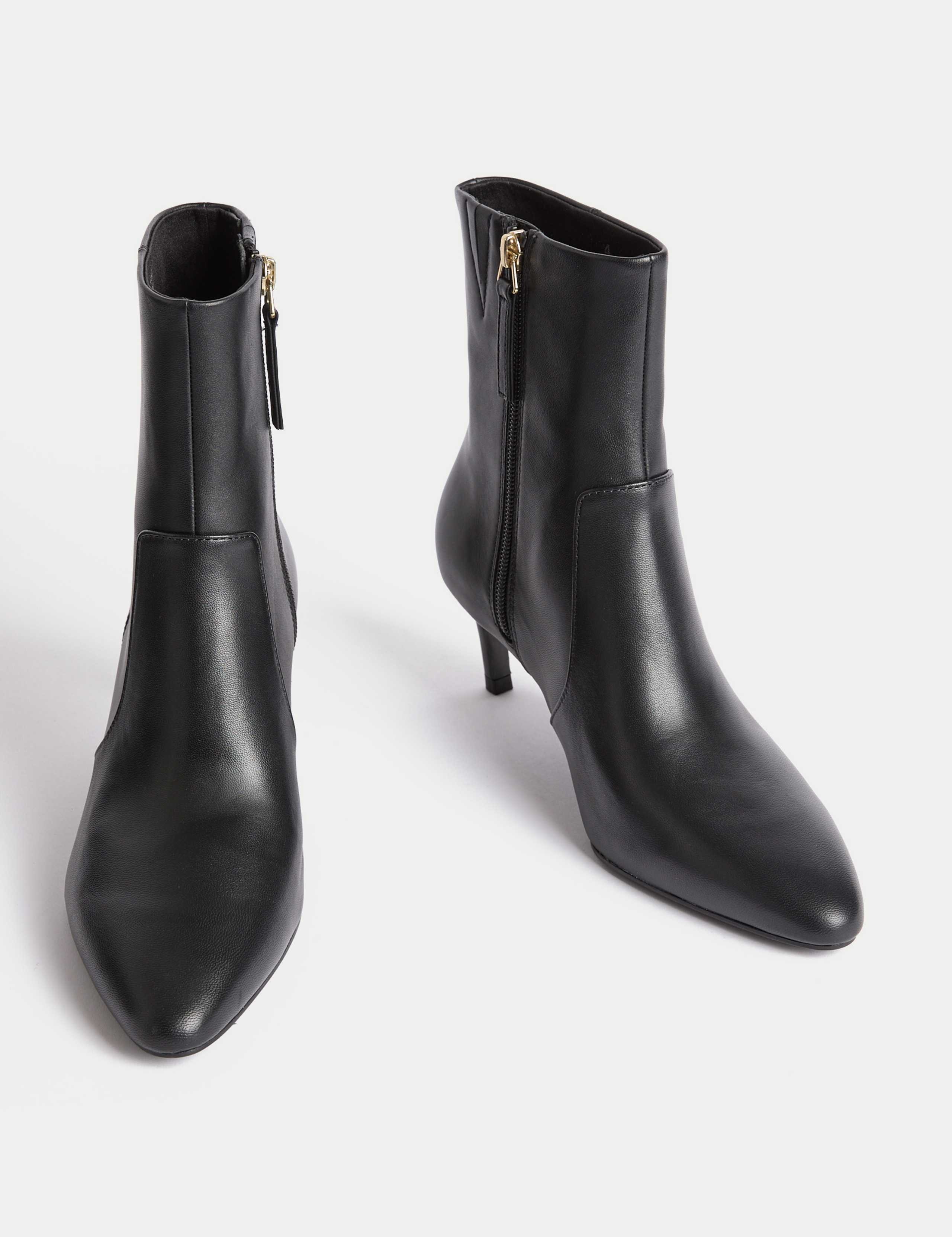 Leather Kitten Heel Pointed Ankle Boots 2 of 3