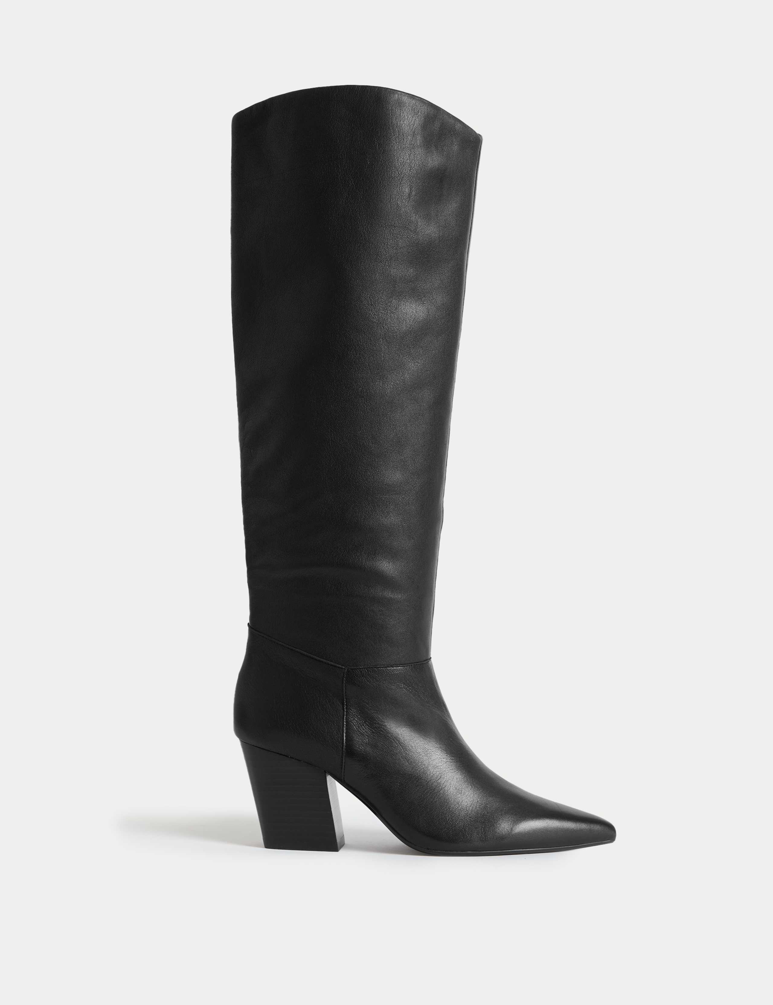 Leather Pointed Knee High Boots 1 of 3