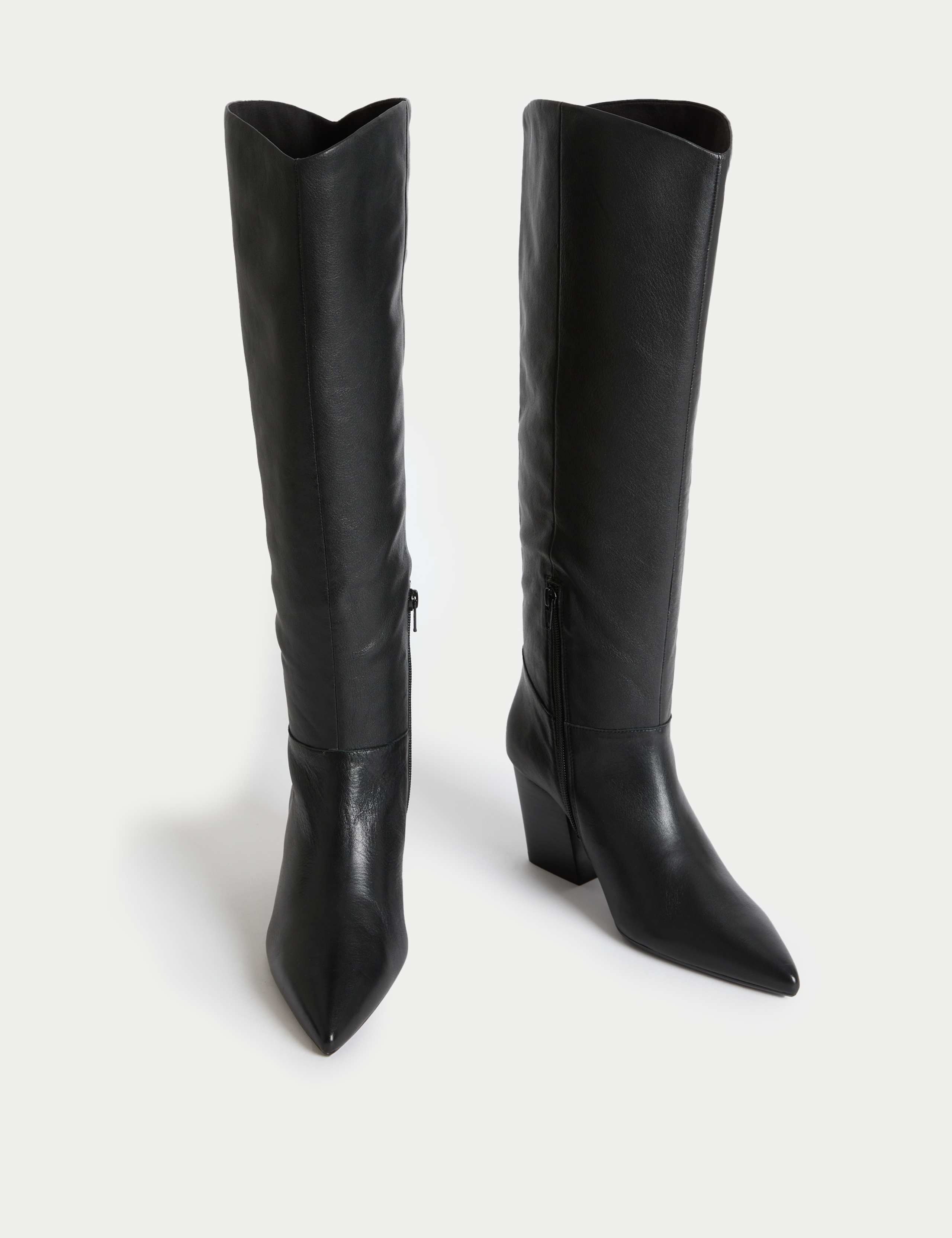 Leather Pointed Knee High Boots 2 of 3