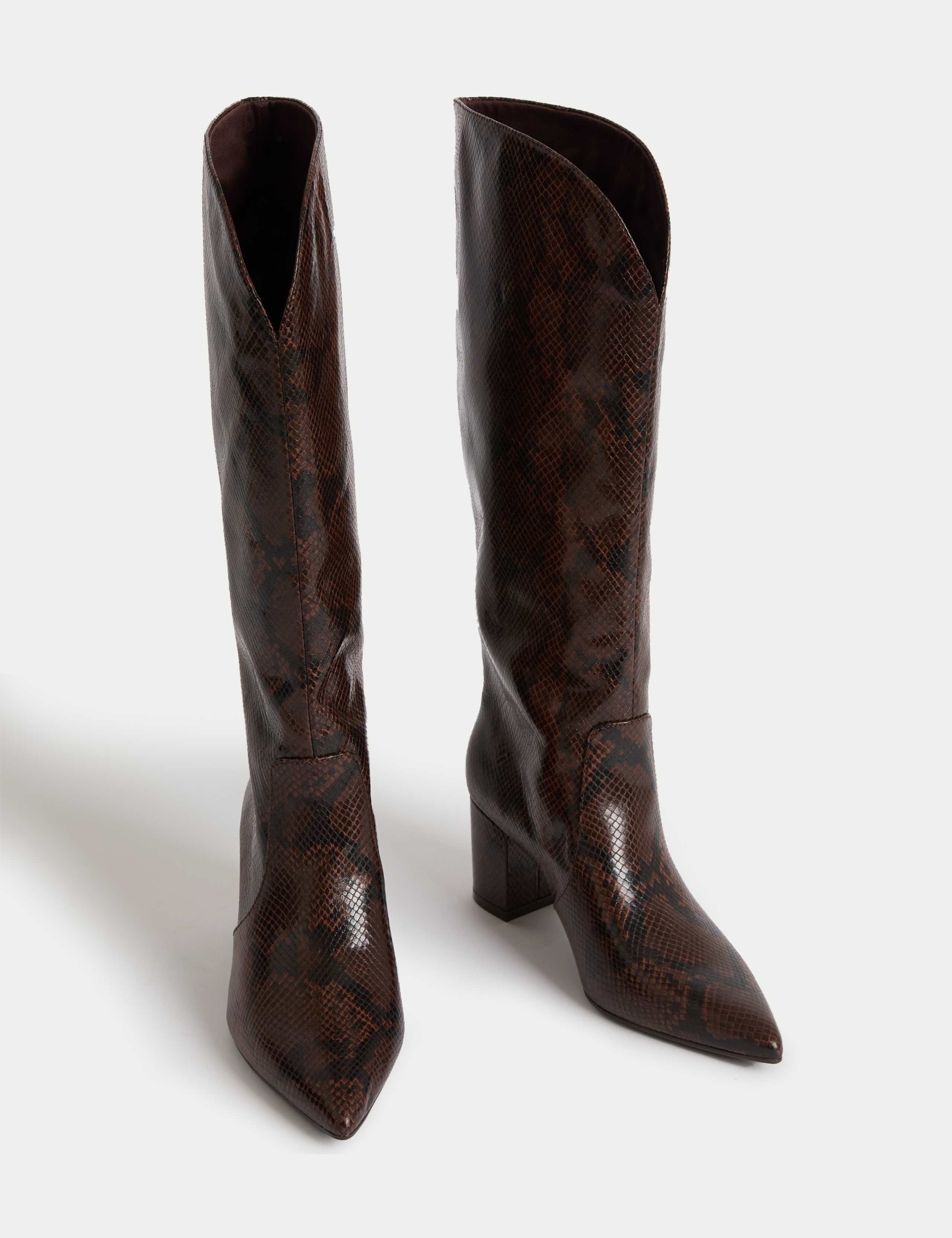 Snake Print Block Heel Knee High Boots 2 of 3
